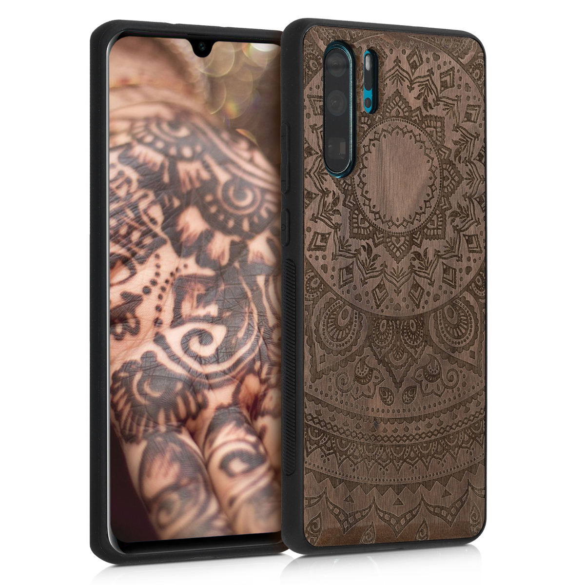 Dřevěné pouzdro pro Huawei P30 Pro kwmobile - tvrdý obal v tmavě hnědé barvě