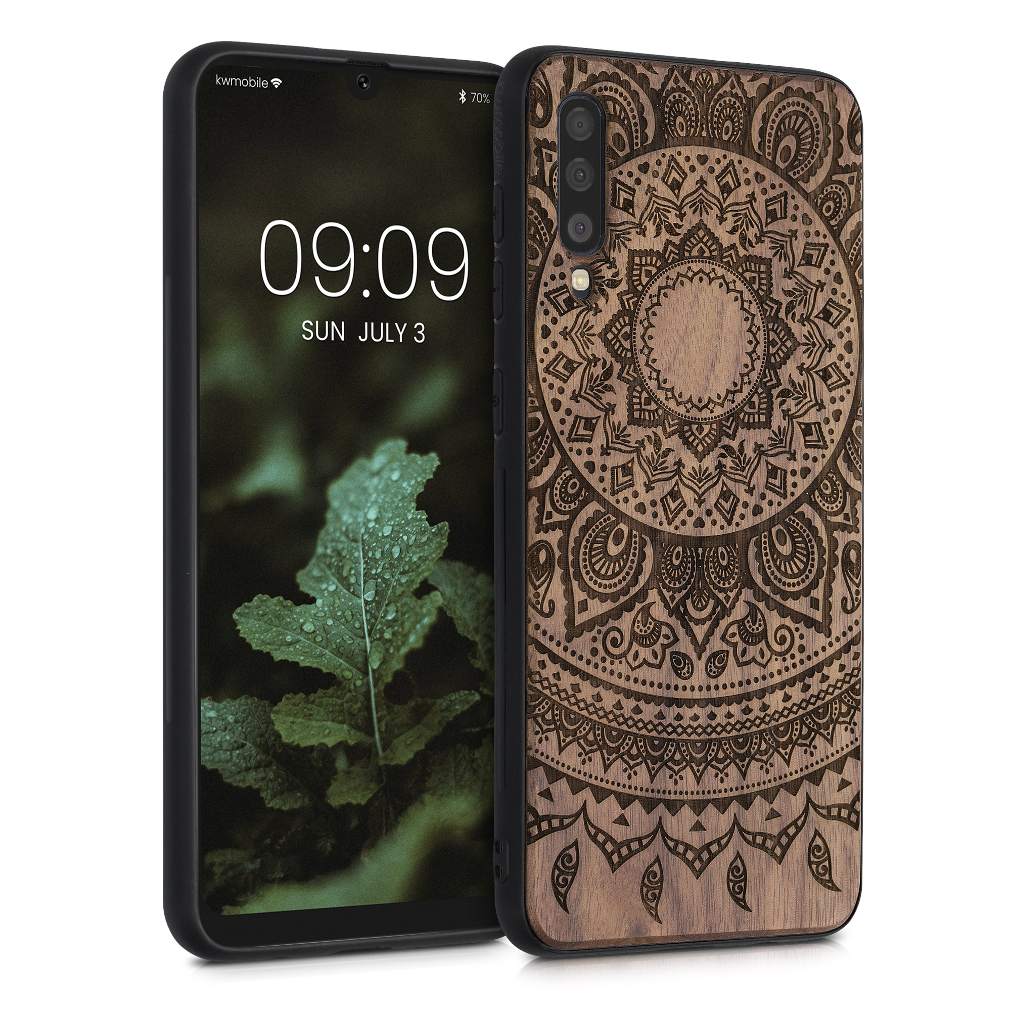 Dřevěný kryt na mobil Samsung Galaxy A50 kwmobile TPU rámeček Tmavě hnědá