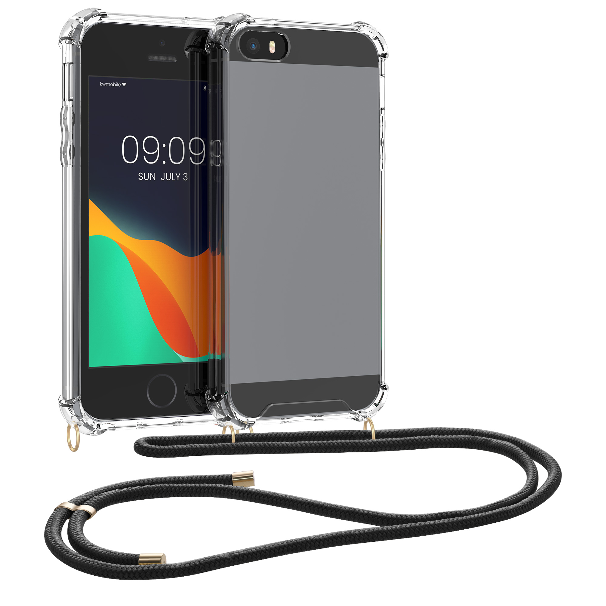 Pouzdro s popruhem (crossbody) pro Apple iPhone SE (1.Gen 2016) / iPhone 5 / iPhone 5S kwmobile TPU - černá / transparentní