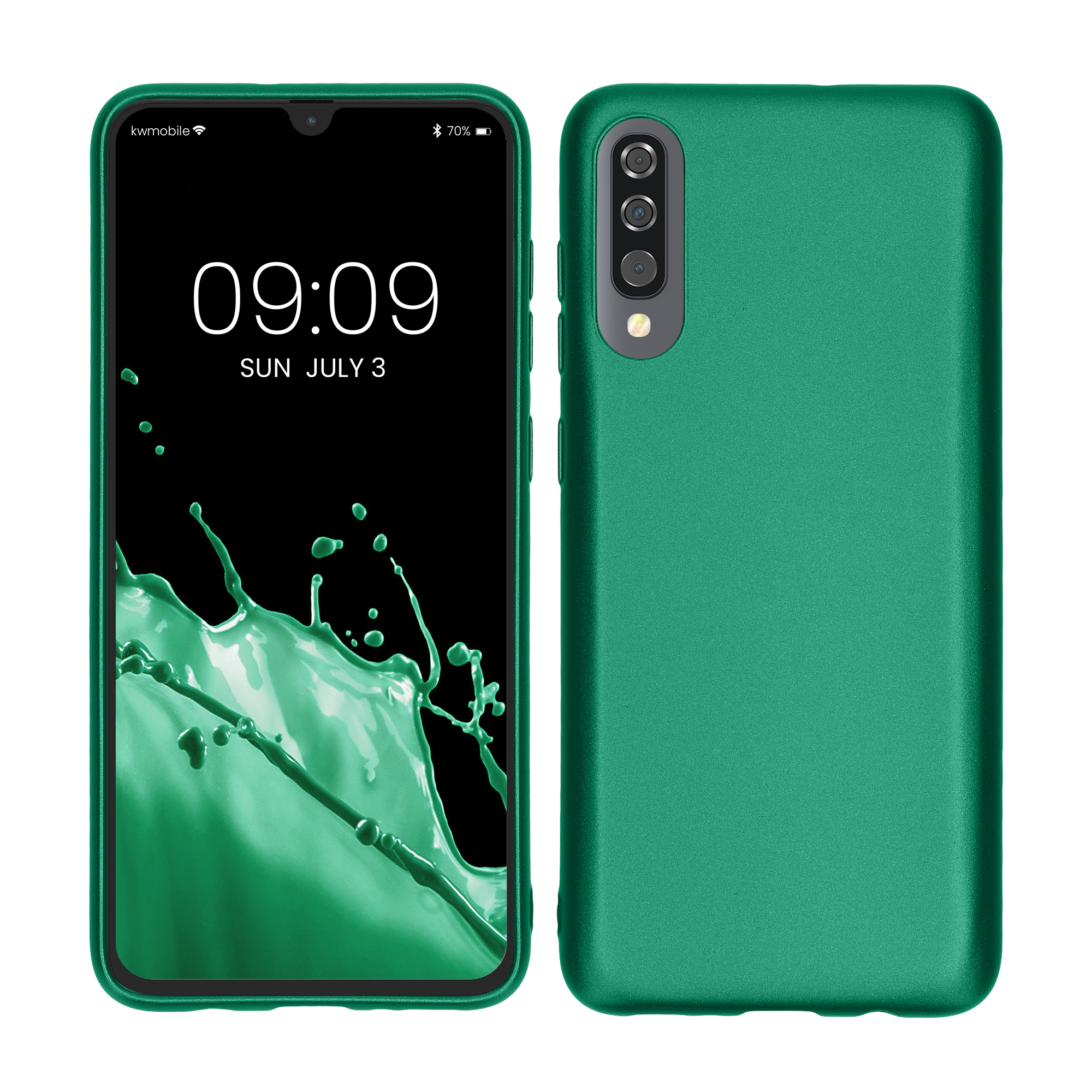 Metalický kryt na mobil Samsung Galaxy A70 kwmobile metalicky tmavě zelený
