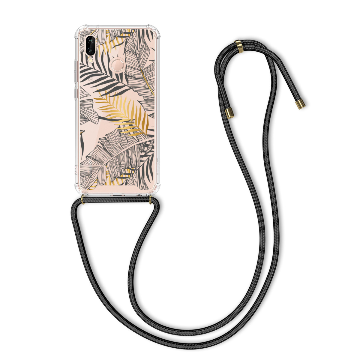 Crossbody kryt kwmobile Huawei P20 Lite, žluté palmové listy / šedá / transparentní