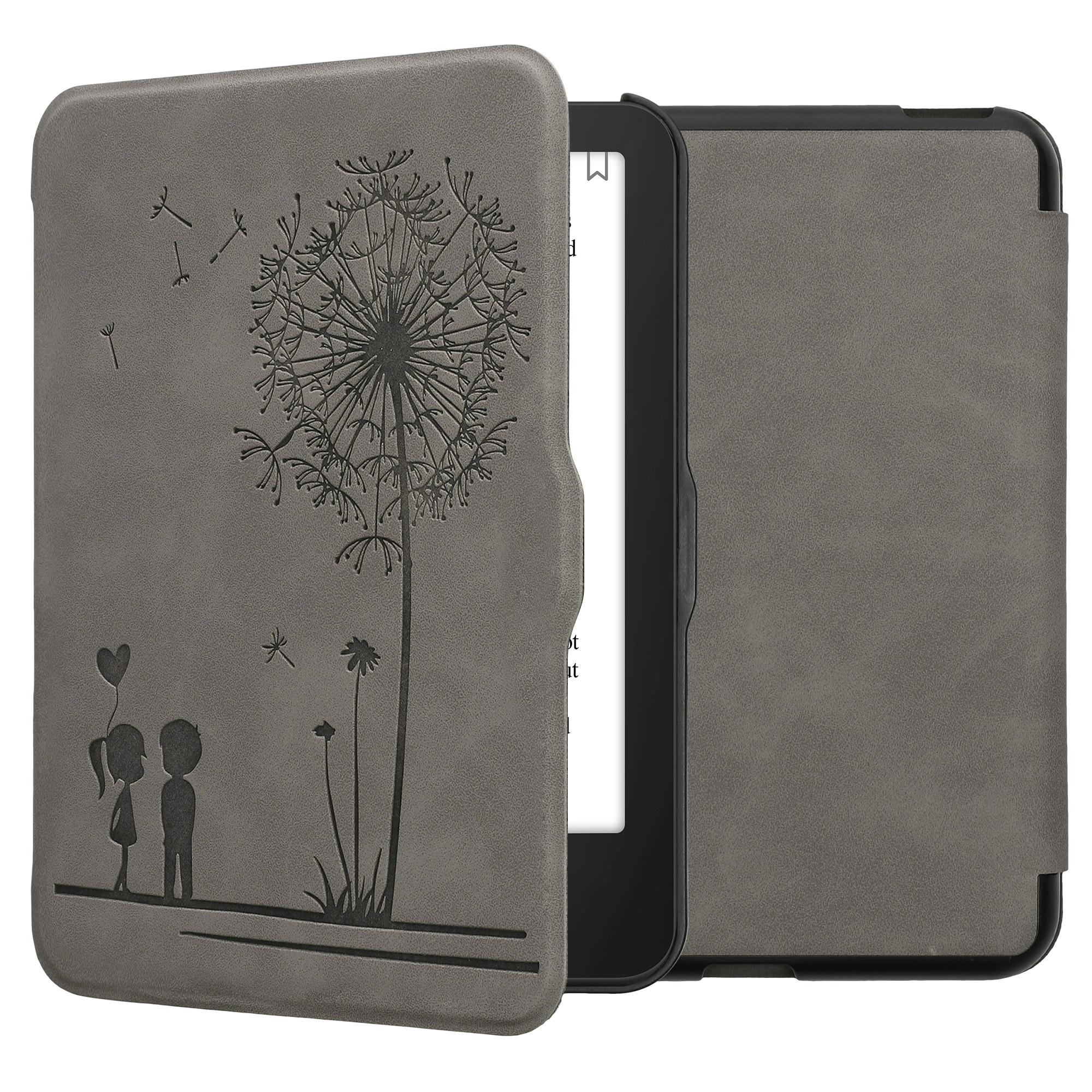 Pouzdro na čtečku kwmobile pro Tolino Vision 1 / 2 / 3 / 4 HD - motiv Dandelion Love, šedá