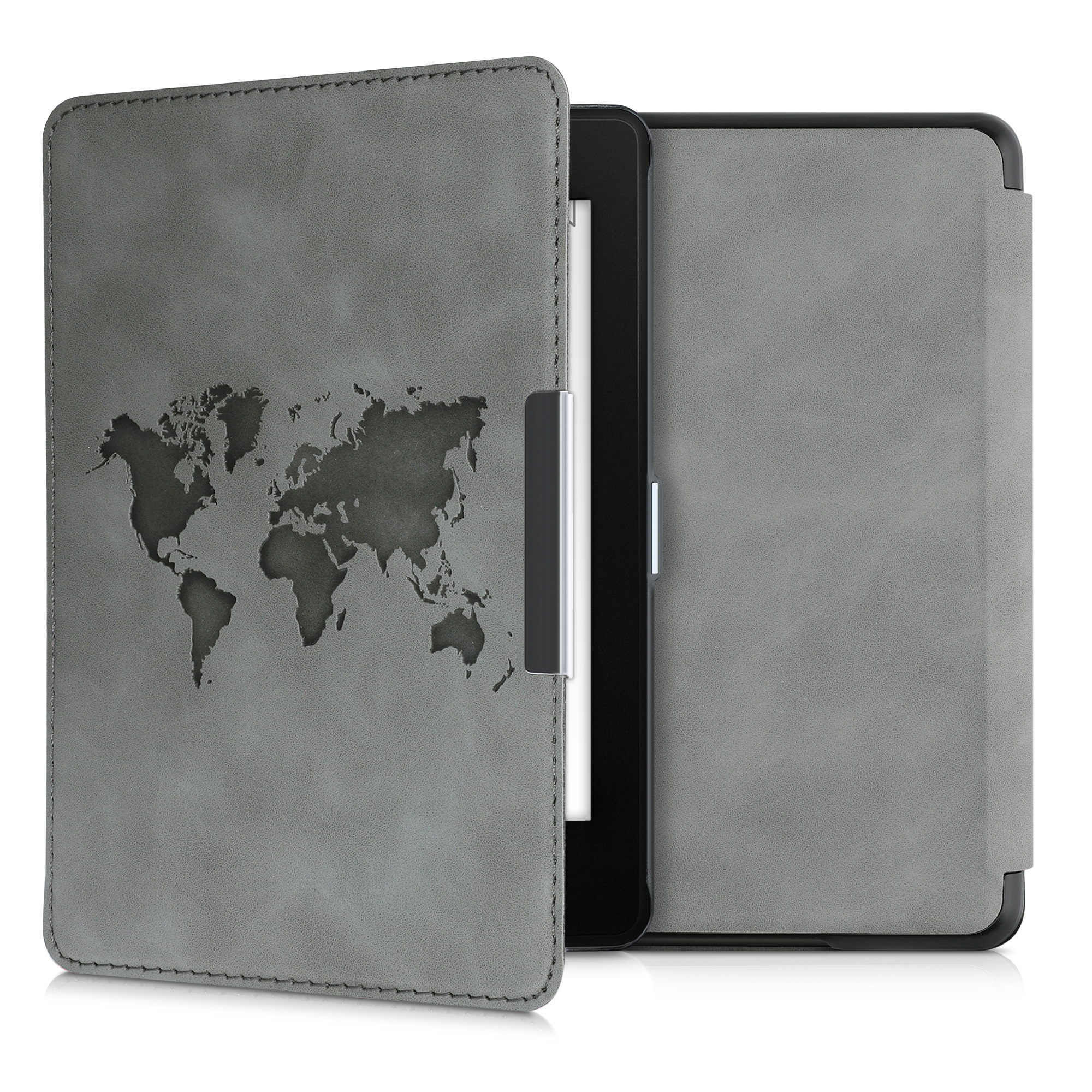 Pouzdro na čtečku kwmobile pro Amazon Kindle Paperwhite (10. Gen - 2018) - motiv Travel Outline šedá