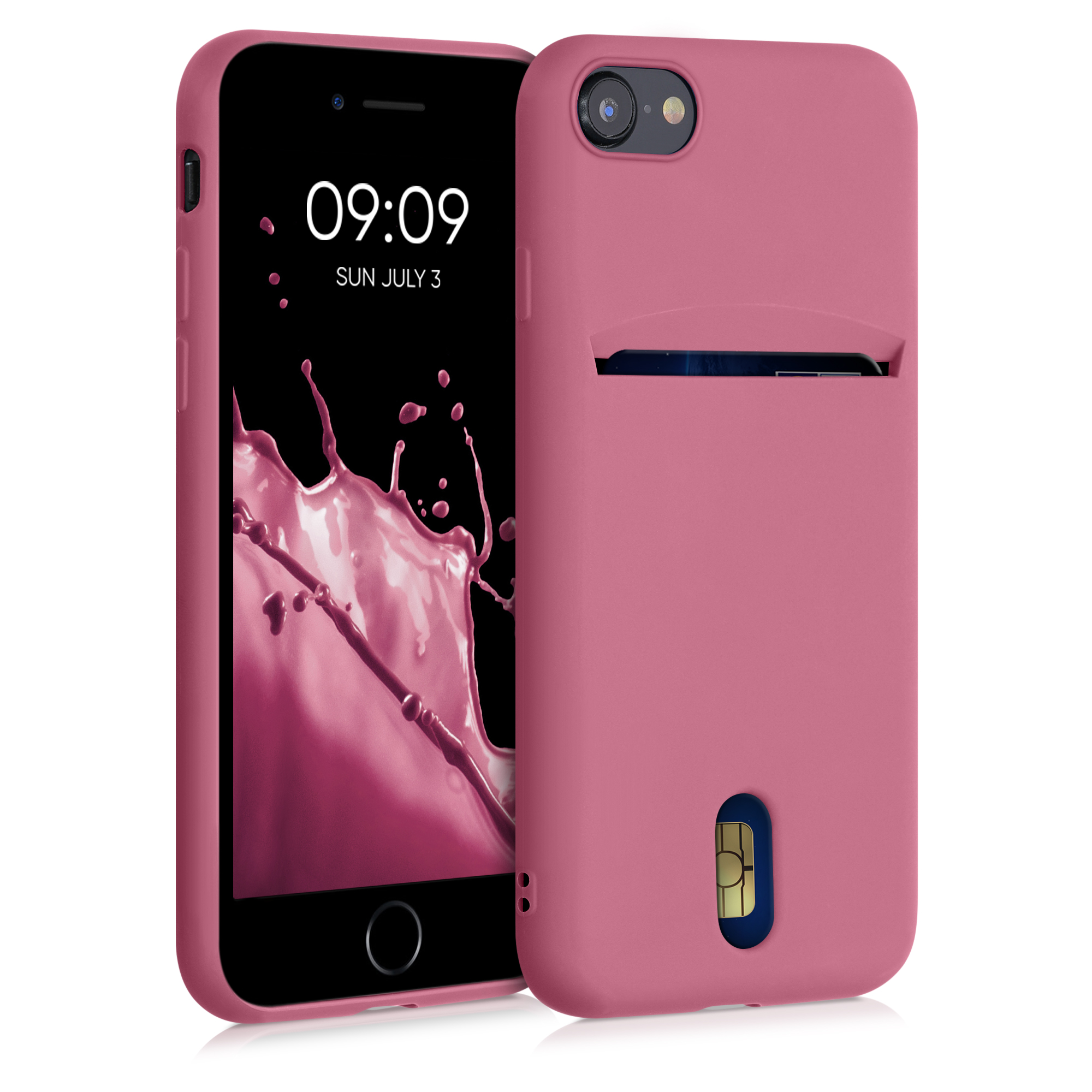 Kryt s držákem karty kwmobile pro iPhone SE 2022/2020/8/7 - tmavě růžová