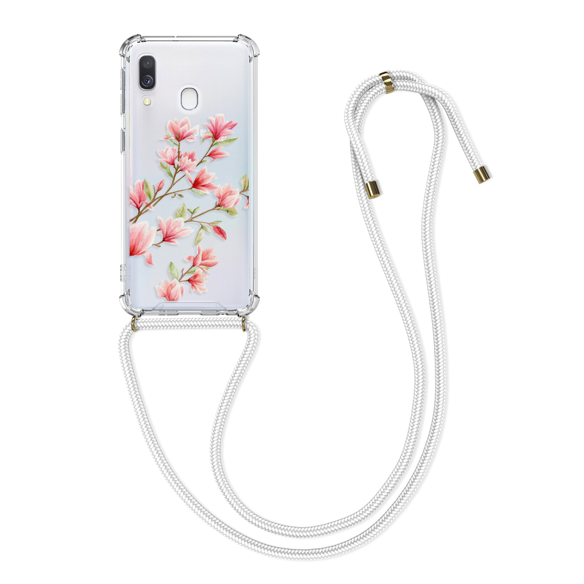 Crossbody kryt na mobil Samsung Galaxy A40 kwmobile se šňůrkou Magnolias - růžová /