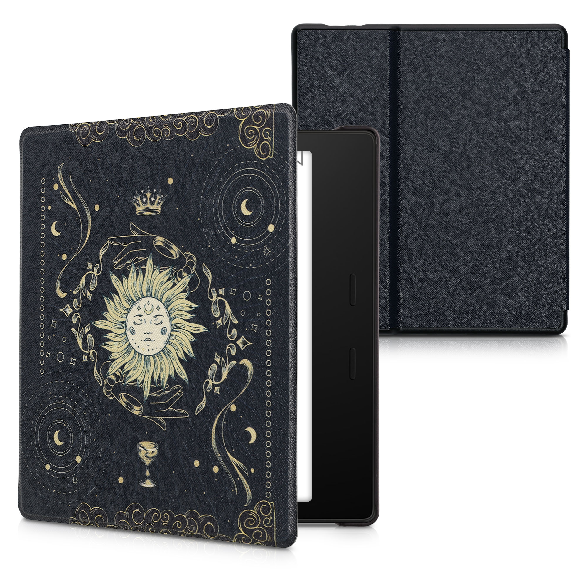 Pouzdro na čtečku kwmobile pro Amazon Kindle Oasis 10. Generation - motiv tarotová karta tmavě modrá / žlutá / černá