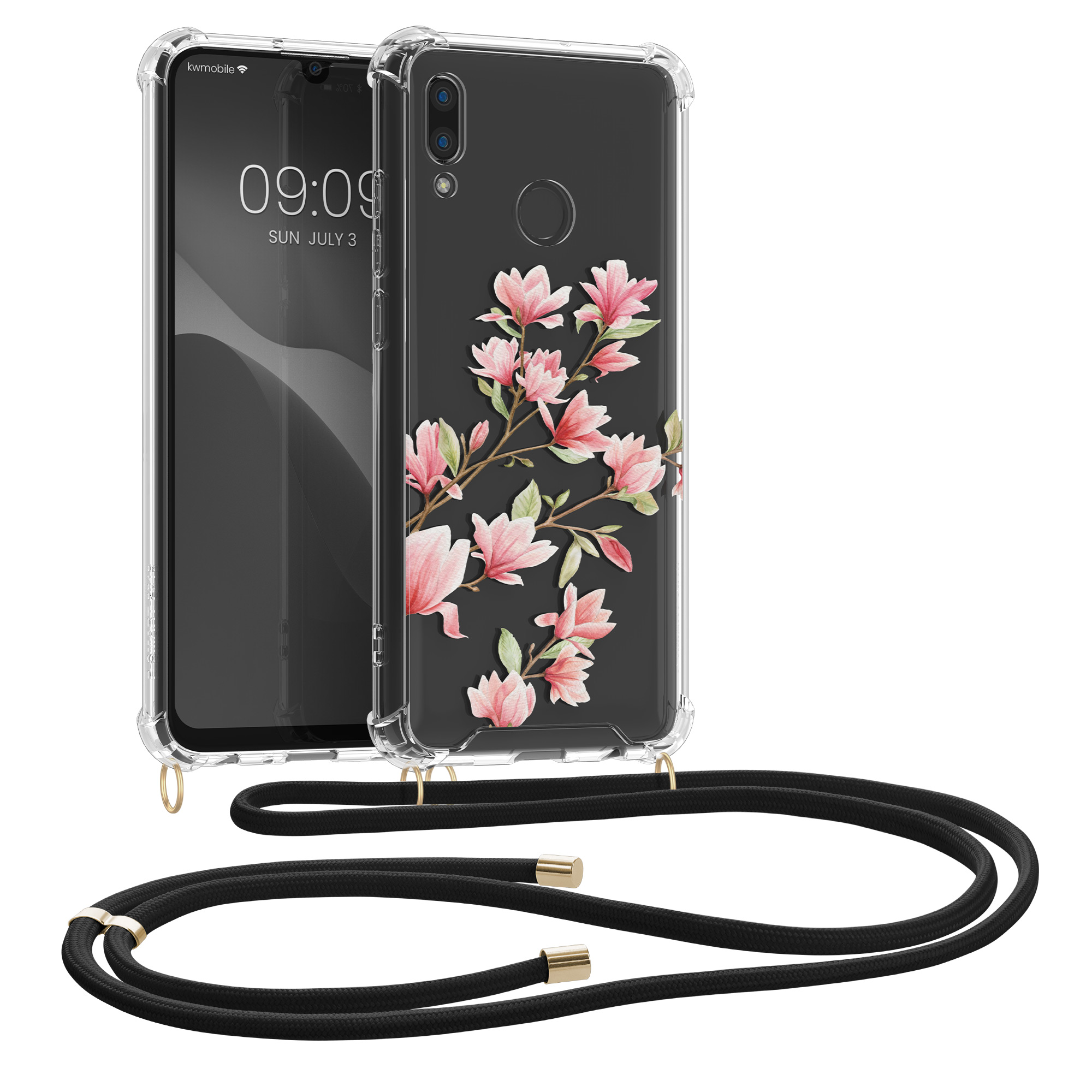 Crossbody kryt kwmobile pro Huawei P Smart (2019), motiv magnólie, růžová / bílá / transparentní