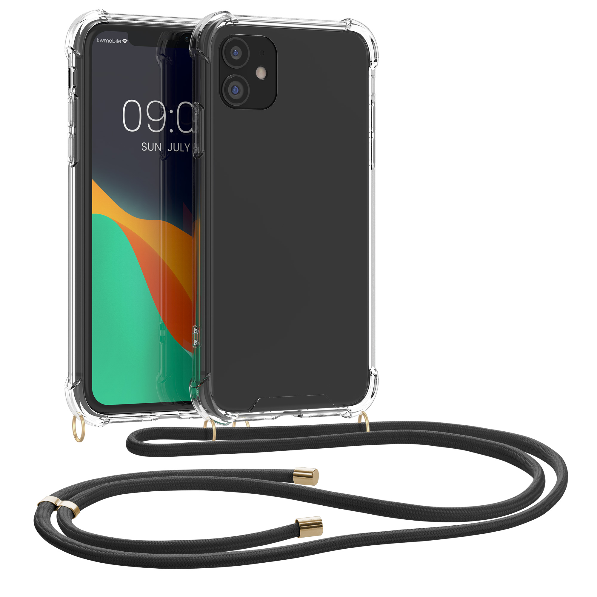 TPU kryt pro Apple iPhone 11 se šňůrkou kwmobile ‑ čirá / černá