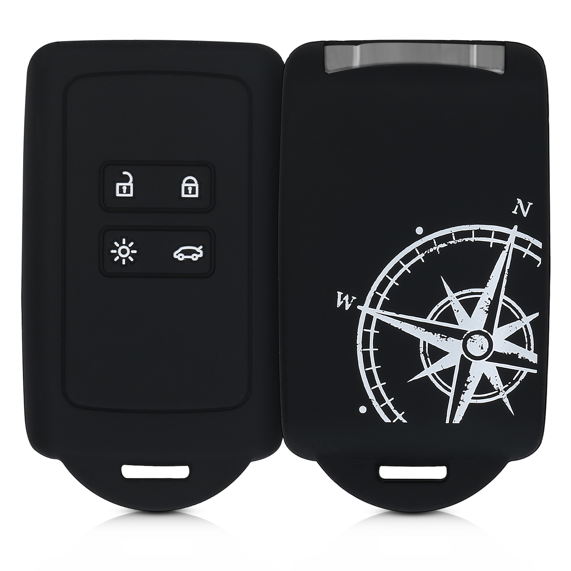 Obal na klíč Renault 4 tlačítka Smart Key (Keyless Go) kwmobile ‑ kompas, bílá / černá