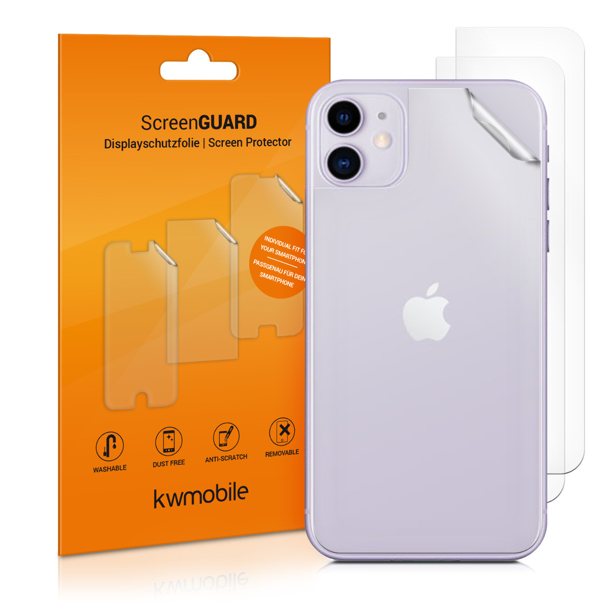 Ochranná fólie na záda kwmobile iPhone 11 - 3 ks, Back Screen Protector Pack Transparent Protective Films