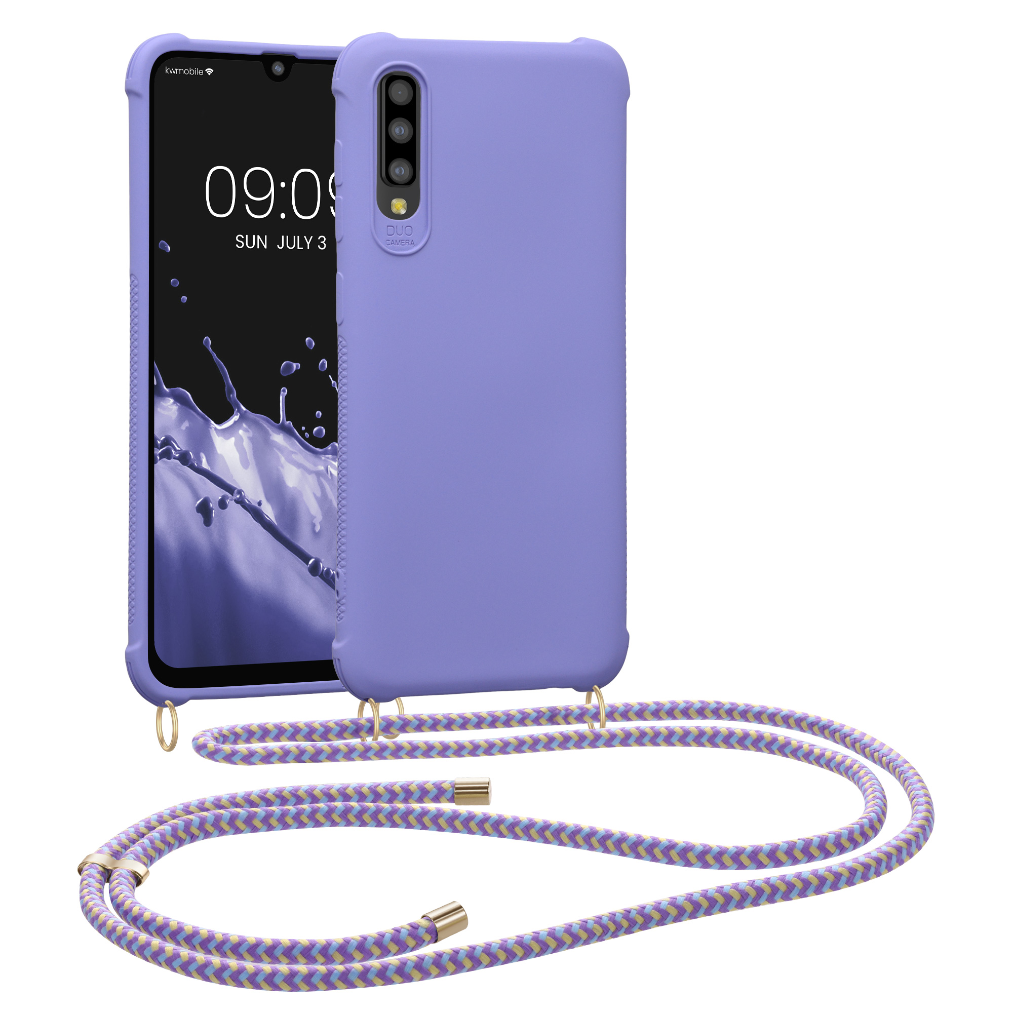 Crossbody kryt na mobil Samsung Galaxy A50 kwmobile se šňůrkou Levandulová