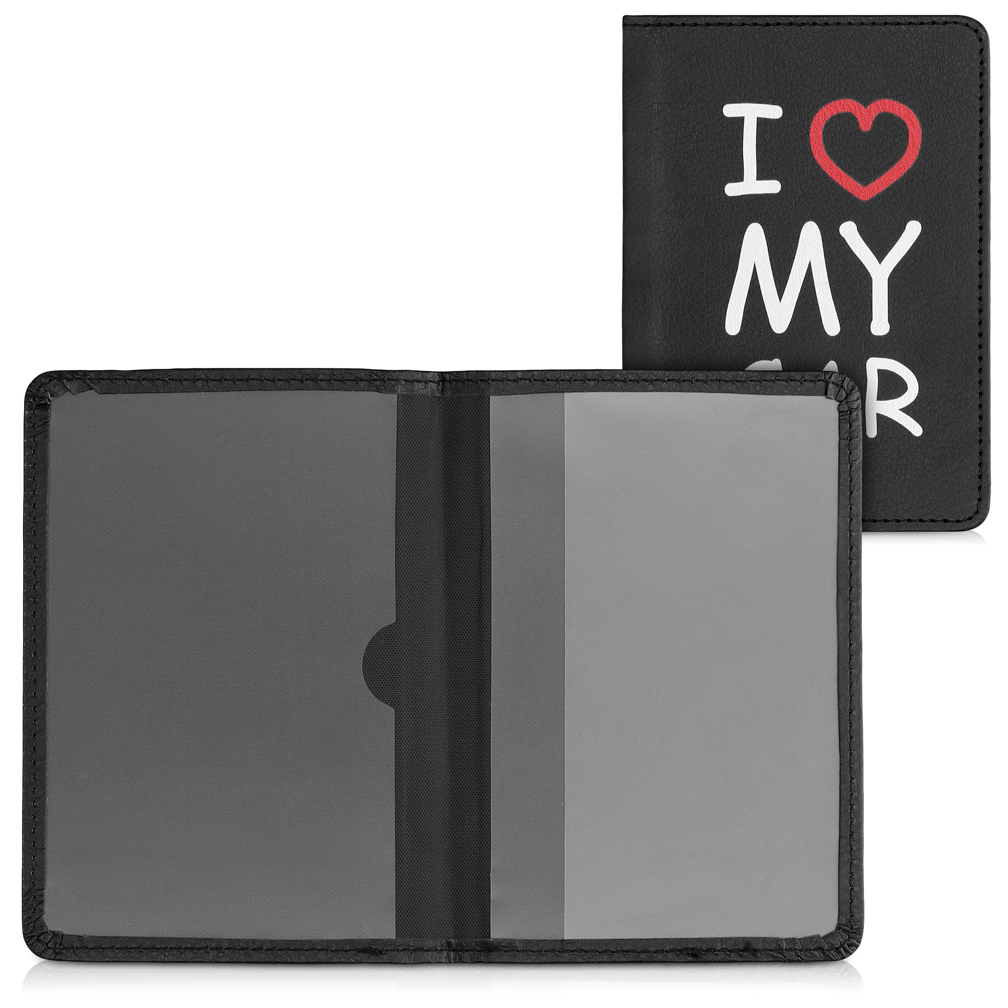 Obal na doklady od auta kwmobile 12 x 17,5 cm / 9,2 x 13 cm PU kůže motiv I Love My Car - bílo-červeno-černá