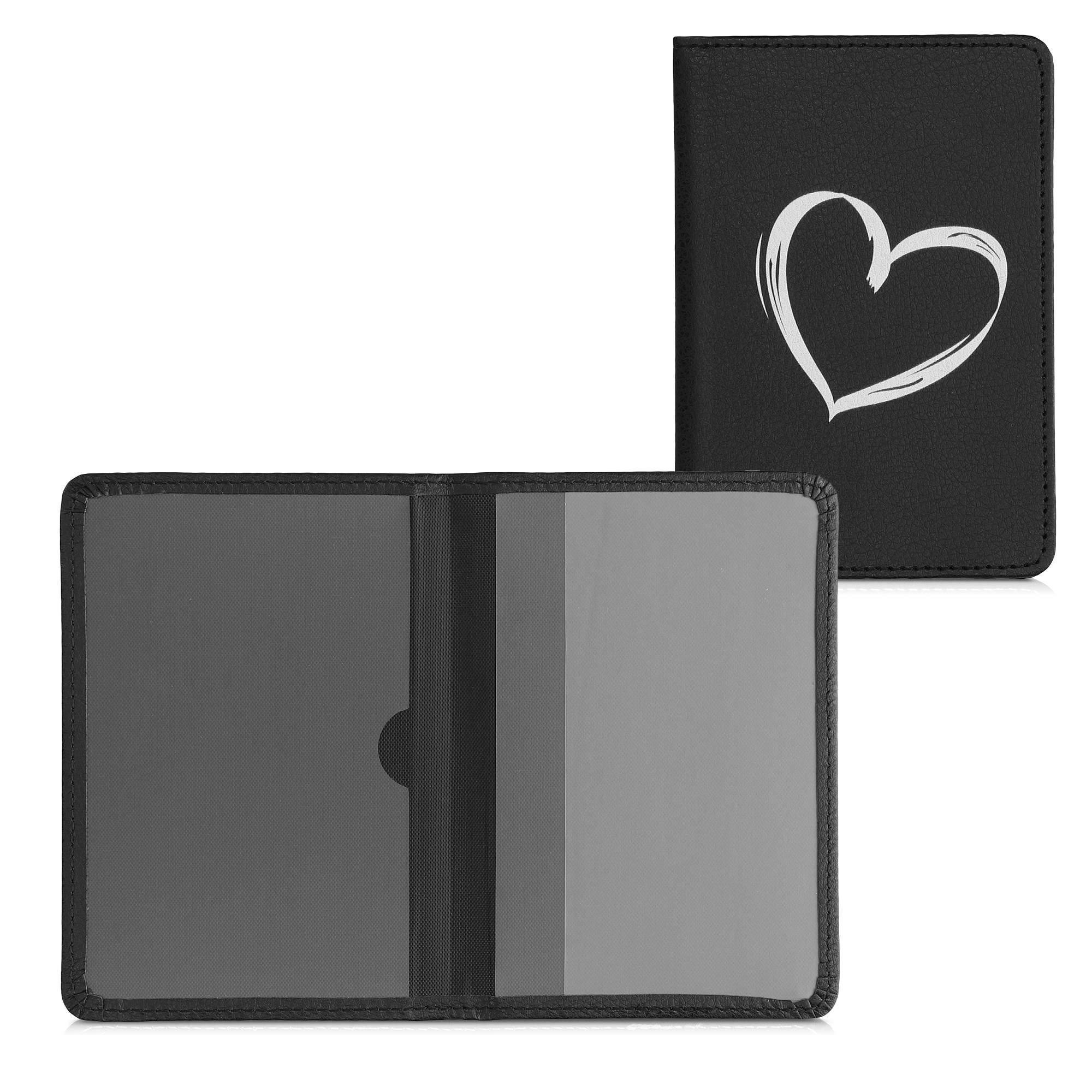 Obal na doklady od auta kwmobile 12 x 17,5 cm / 9,2 x 13 cm PU kůže motiv brushed heart - bílo-černá