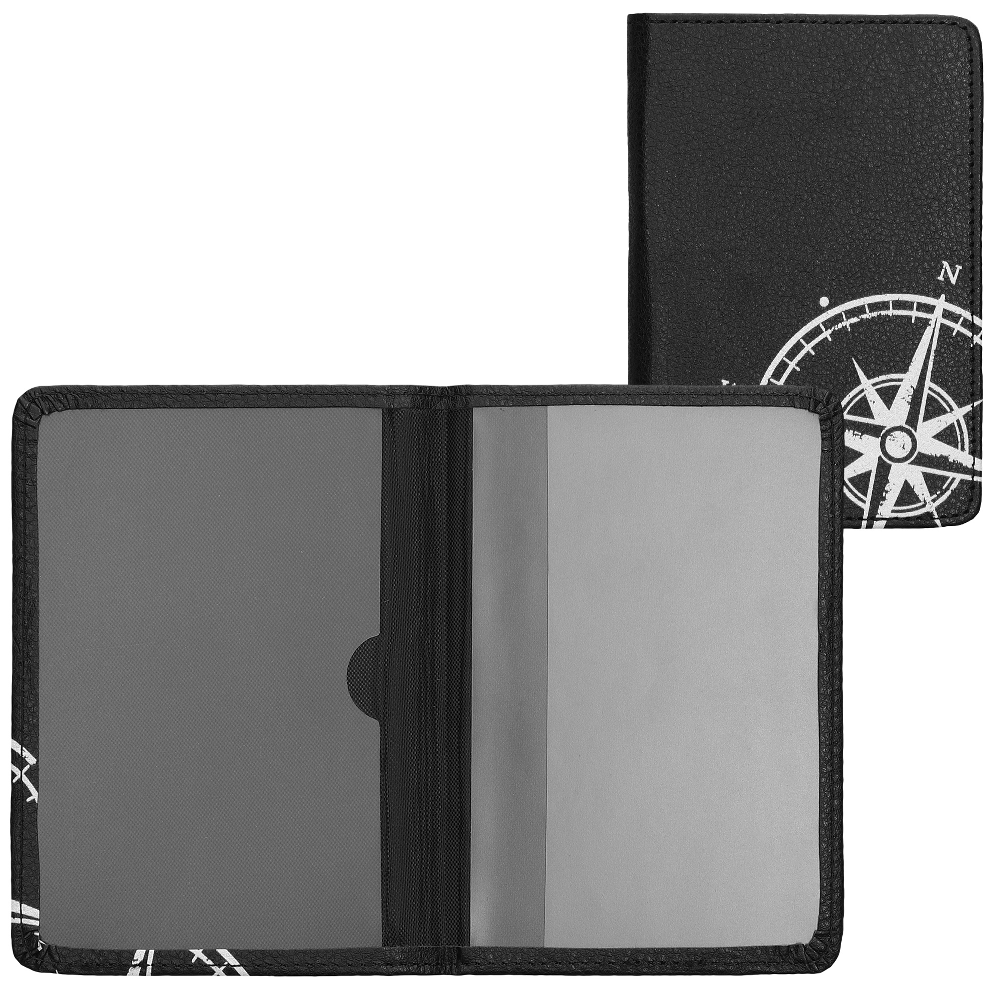 Obal na doklady od auta kwmobile 12 x 17,5 cm / 9,2 x 13 cm PU kůže motiv kompas - bílo-černá