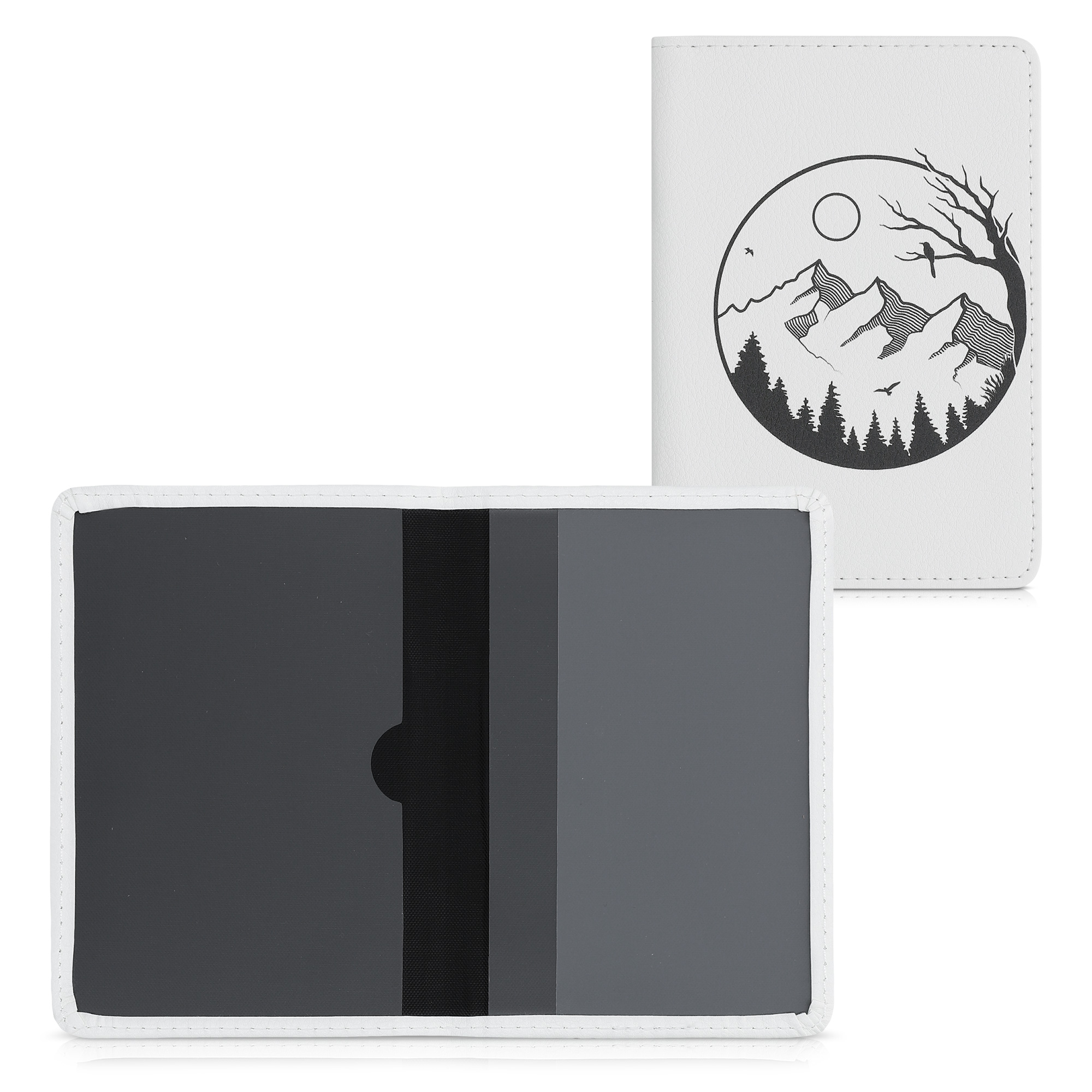 Obal na doklady od auta kwmobile 12 x 17,5 cm / 9,2 x 13 cm PU kůže motiv summit up - černo-bílá