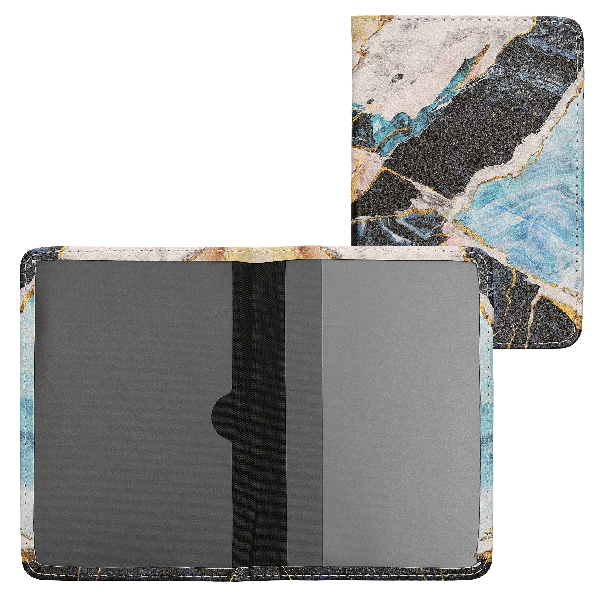 Obal na doklady od auta kwmobile PU kůže - 12 × 17,5 cm otevřené / 9,2 × 13 cm složené - zlatá / bílá / modrá