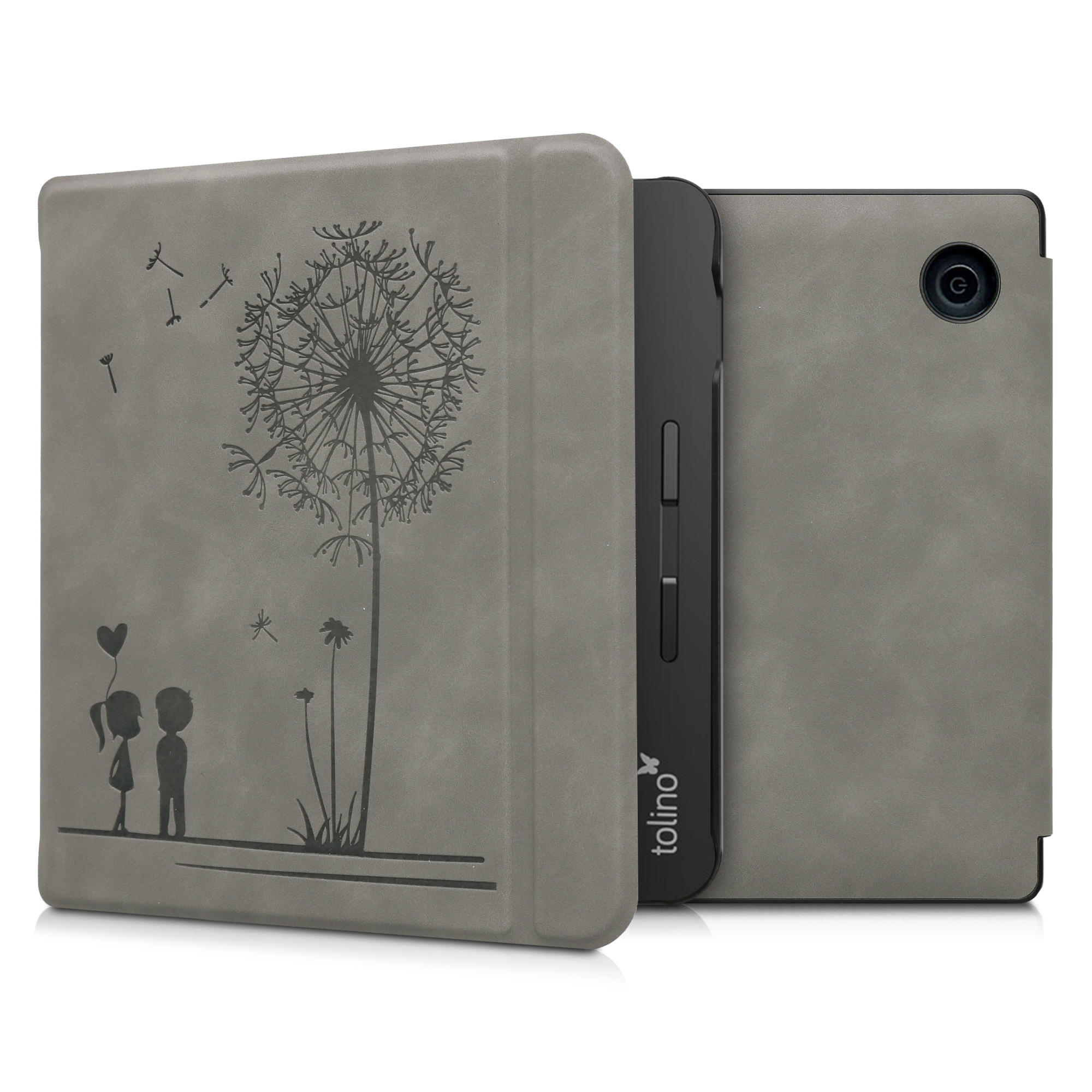 Pouzdro na čtečku kwmobile pro Tolino Vision 5 - motiv Dandelion Love, šedá