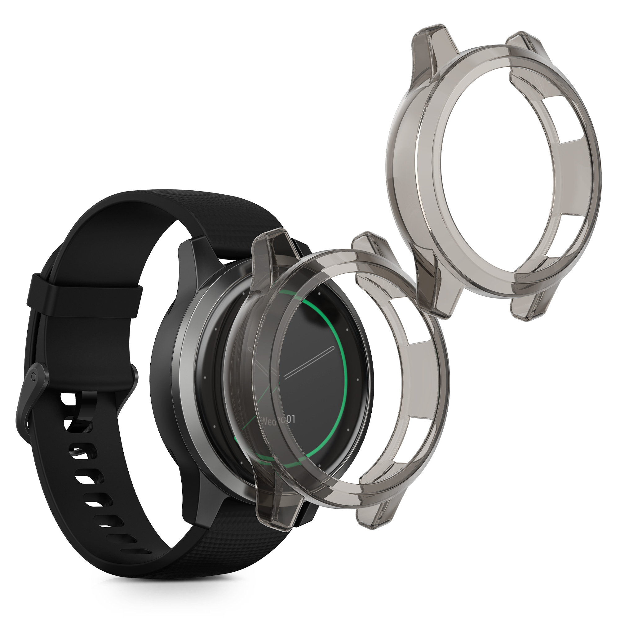 Rámeček se sklem kwmobile pro Garmin Vivoactive 4 (45 mm) - 2 ks, černá / transparentní