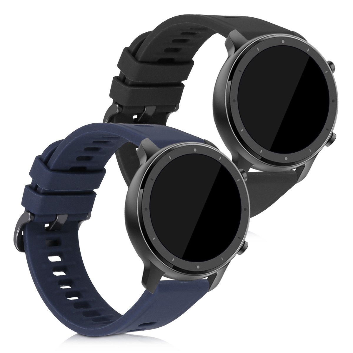 Sada 2 řemínků pro Huami Amazfit GTR (47mm) / GTR 2 / GTR 2e / GTR3 / GTR 3 Pro kwmobile - černá a tmavě modrá