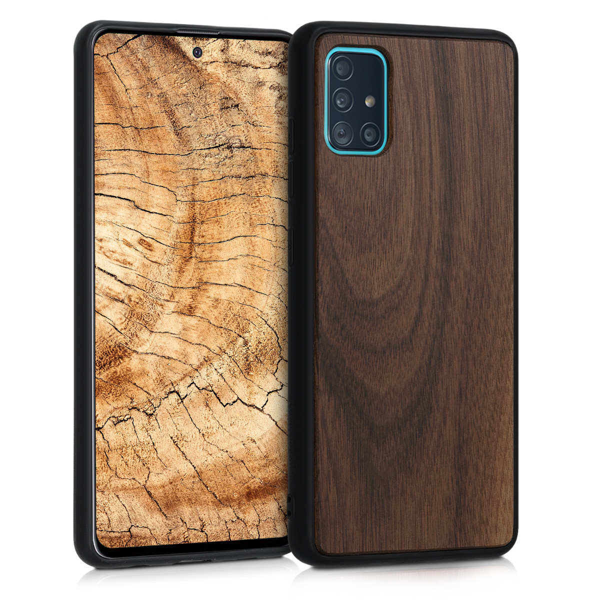 Dřevěný kryt na mobil Samsung Galaxy A51 kwmobile TPU rámeček Tmavě hnědá