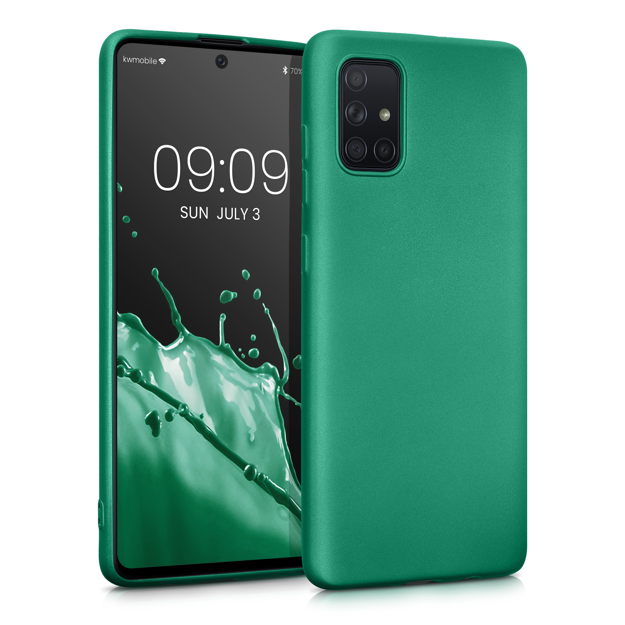 Metalický kryt na mobil Samsung Galaxy A71 kwmobile metalicky tmavě zelený