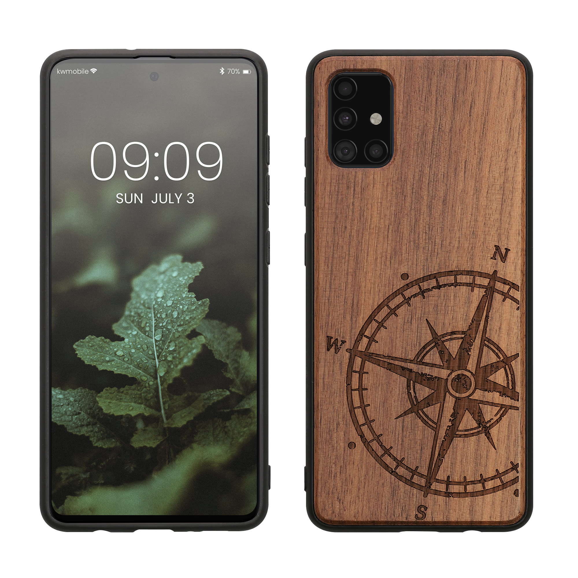 Dřevěný kryt na mobil Samsung Galaxy A51 kwmobile TPU rámeček Tmavě hnědá