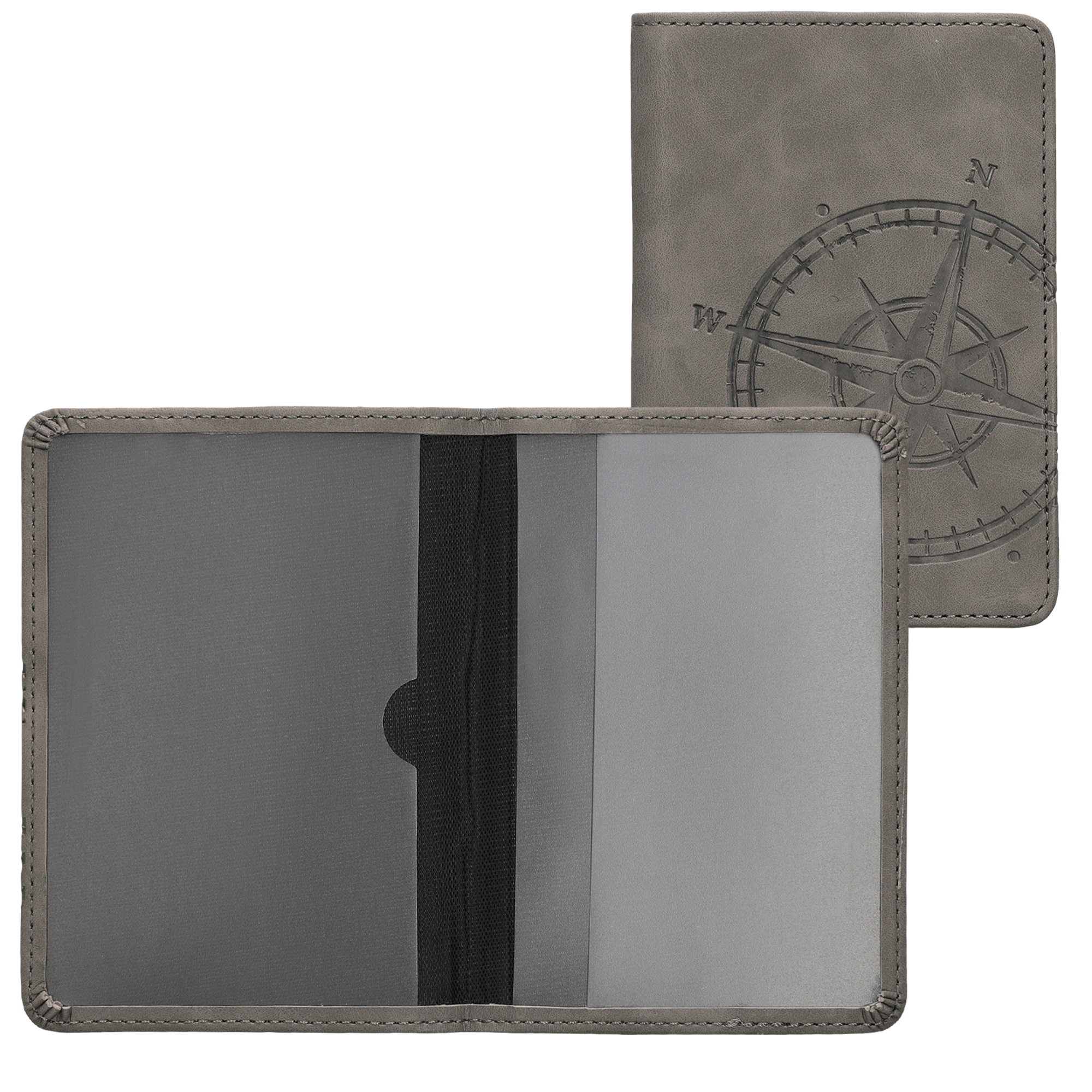 Obal na doklady od auta kwmobile 12 x 17,5 cm / 9,2 x 13 cm PU kůže motiv kompas - šedá
