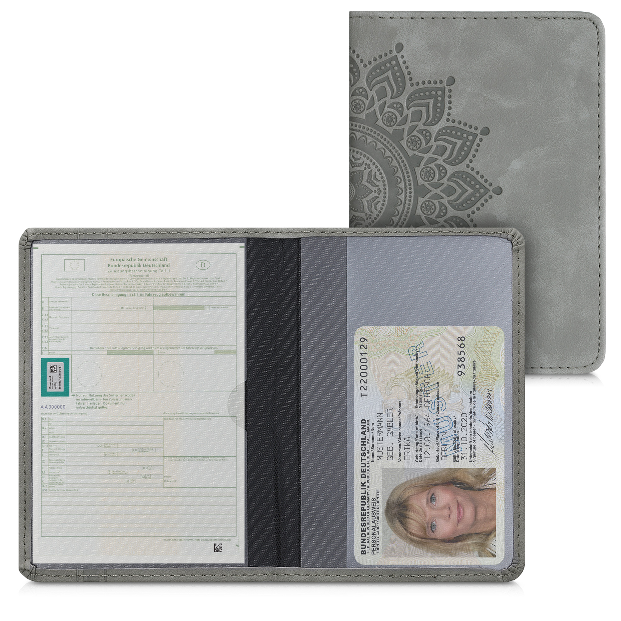 Obal na doklady od auta kwmobile PU kůže - 12 × 17,5 cm otevřené / 9,2 × 13 cm složené - šedá