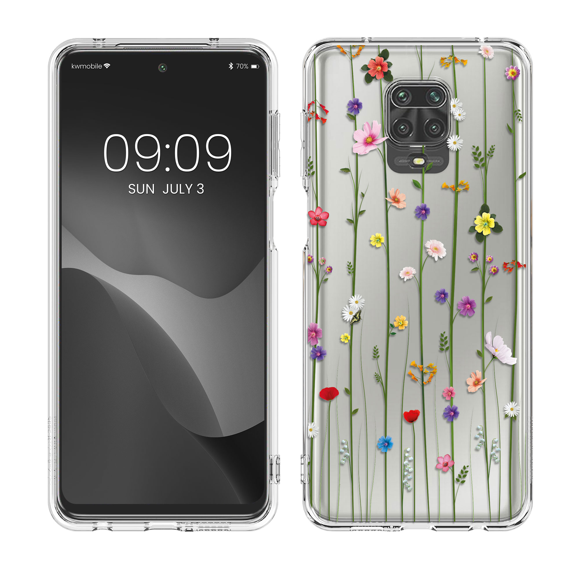 Transparentní TPU kryt kwmobile pro Xiaomi Redmi Note 9S / 9 Pro / 9 Pro Max - barevné květiny / transparentní