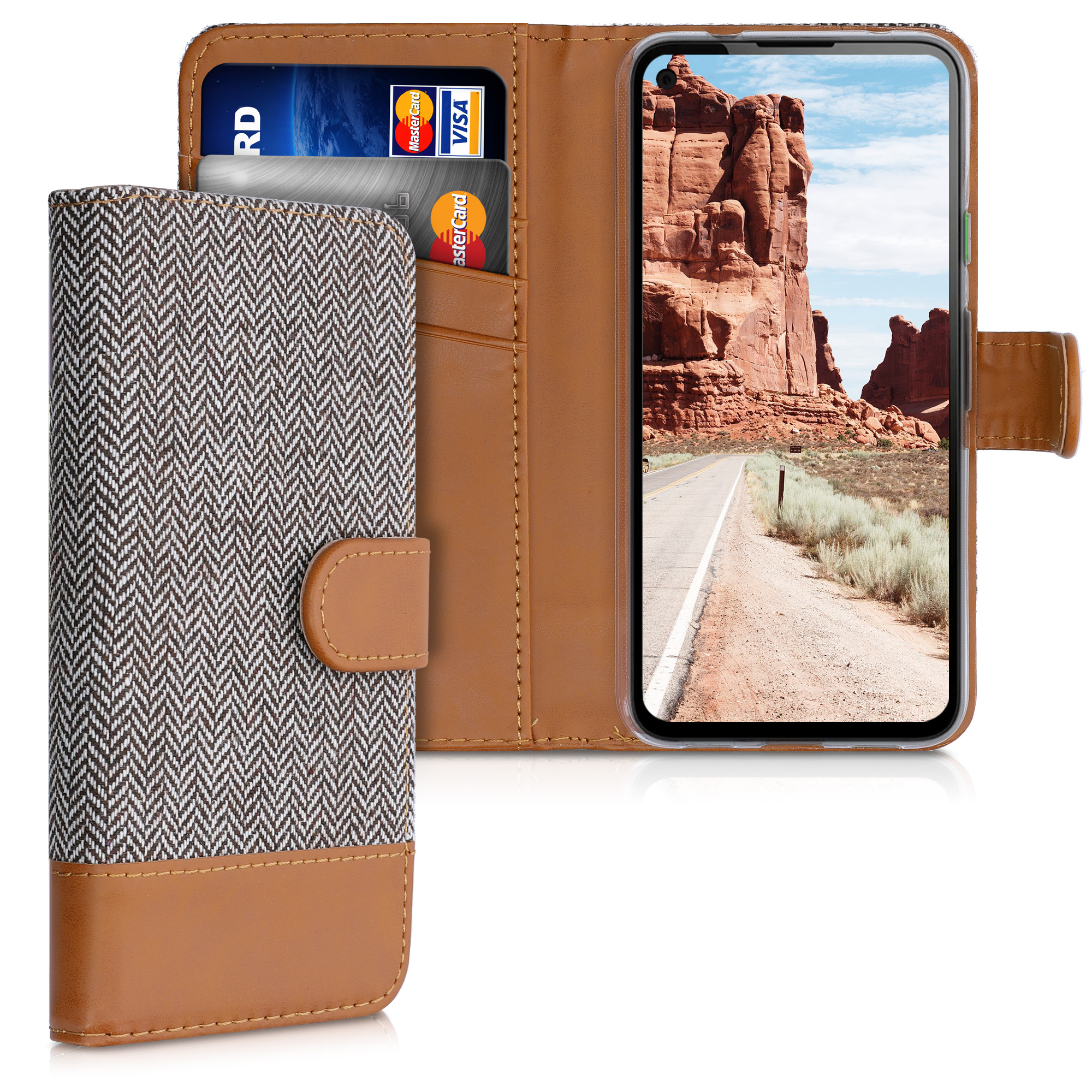 Flipové pouzdro kwmobile pro Google Pixel 4a - light šedá / brown