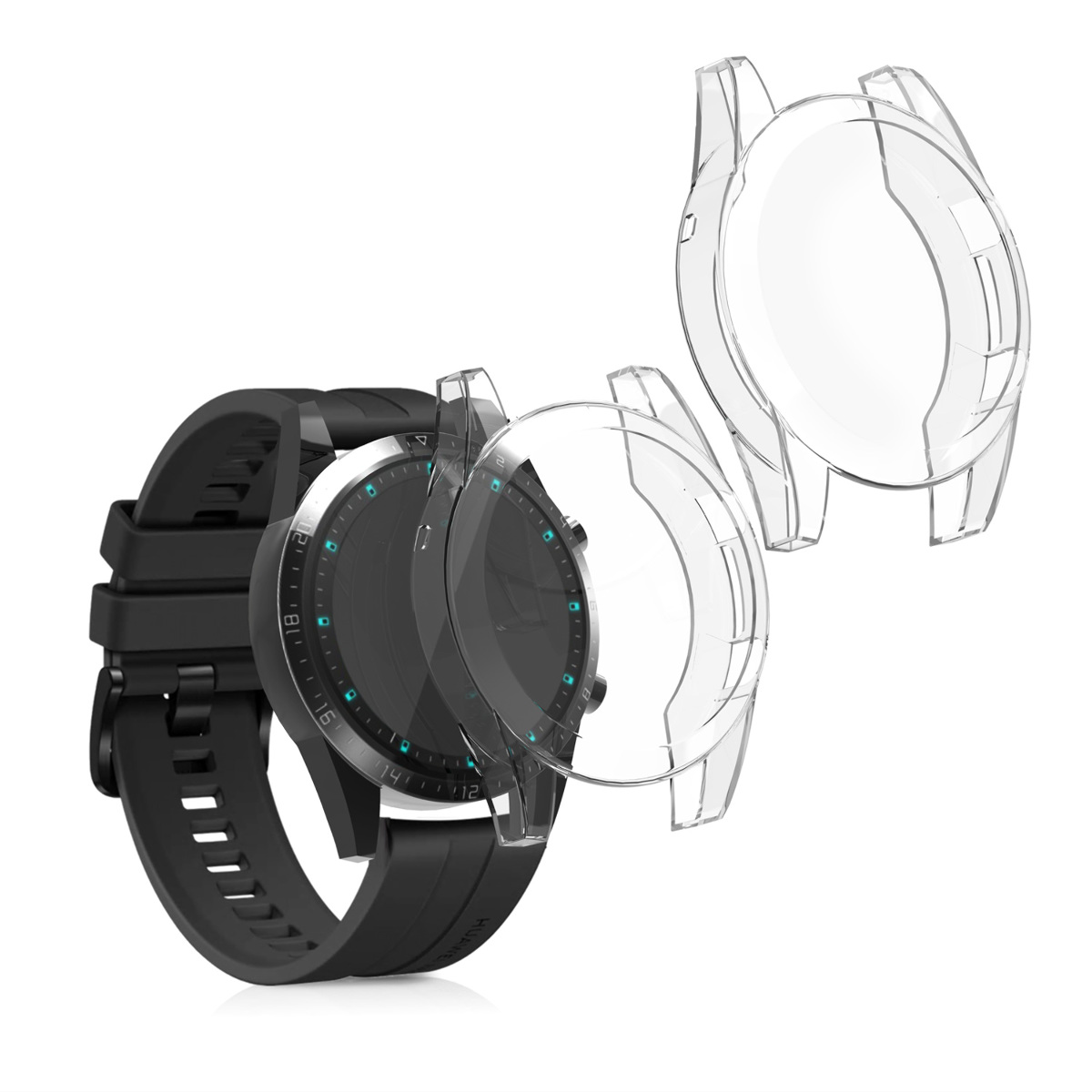 Silikonový kryt hodinky Huawei Watch GT2 (46mm) ochranná fólie sada 2 ks průhledná kwmobile