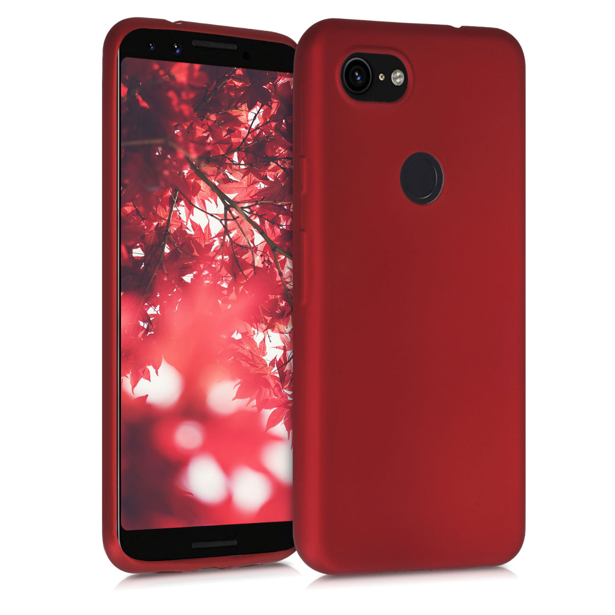 Tenký metalický TPU silikonový kryt pro Google Pixel 3a kwmobile ‑ metalická tmavě červená