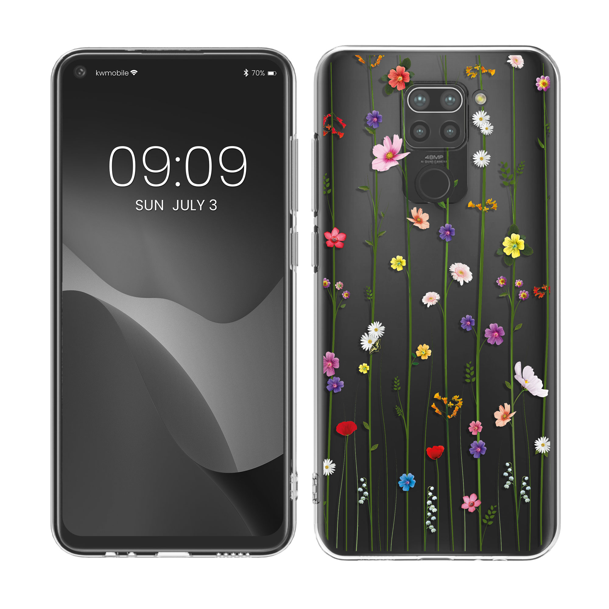 Transparentní TPU kryt kwmobile pro Xiaomi Redmi Note 9 - barevné květiny / transparentní