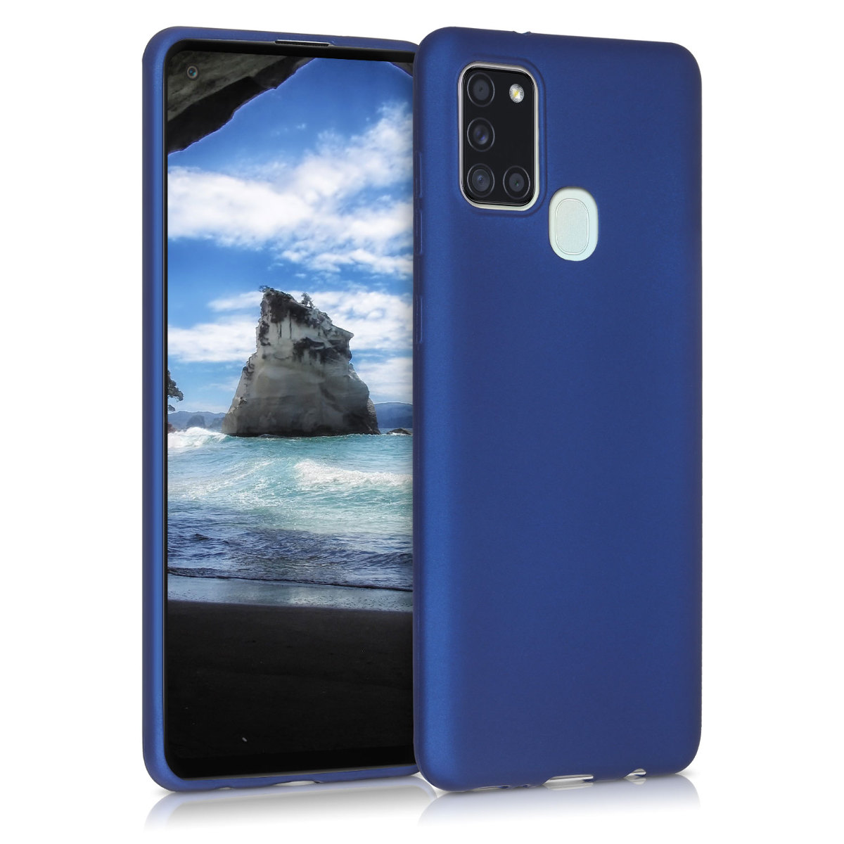 Kryt na mobil Samsung Galaxy A21s kwmobile TPU metalický Metalická modrá