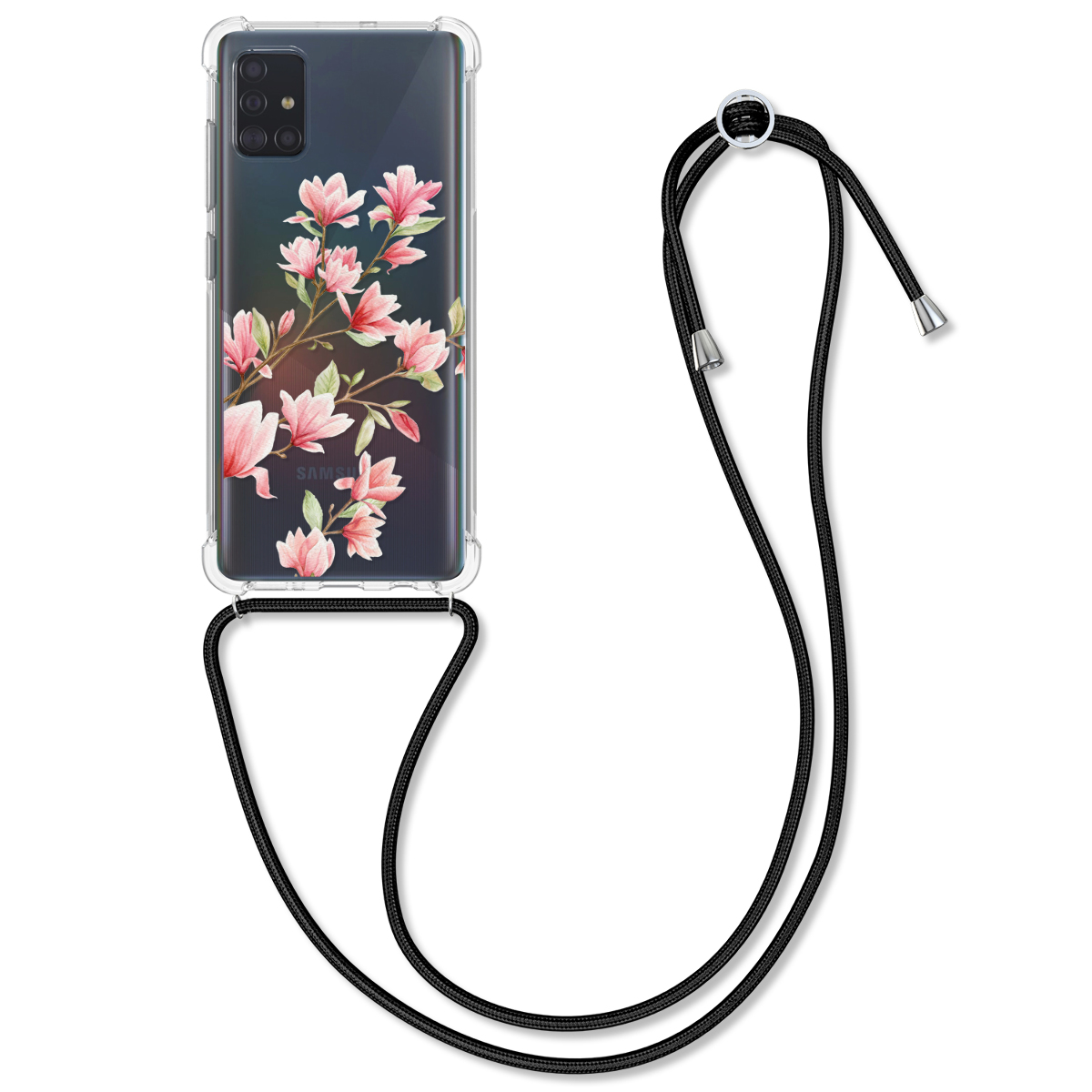 Pouzdro s popruhem (crossbody) pro Samsung Galaxy A51 kwmobile - motiv magnólie růžová / bílá / transparentní
