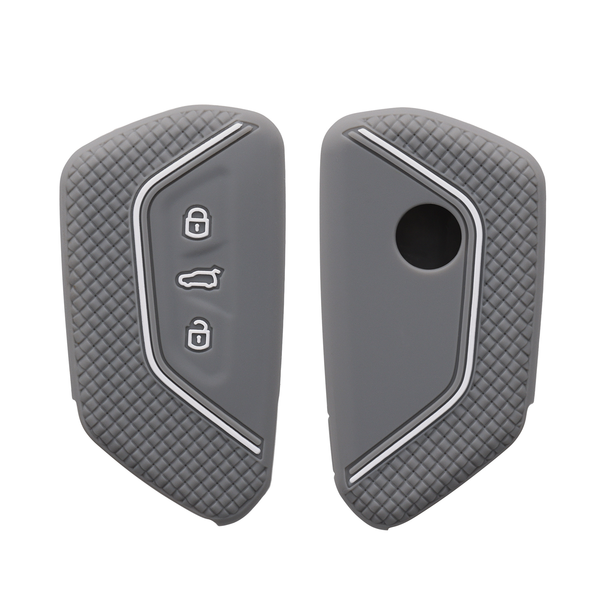 Pouzdro na klíč od auta kwmobile pro VW Golf 8, ID.3/ID.4/ID.5/ID.7, Seat/Škoda/Cupra - světle šedá / bílá