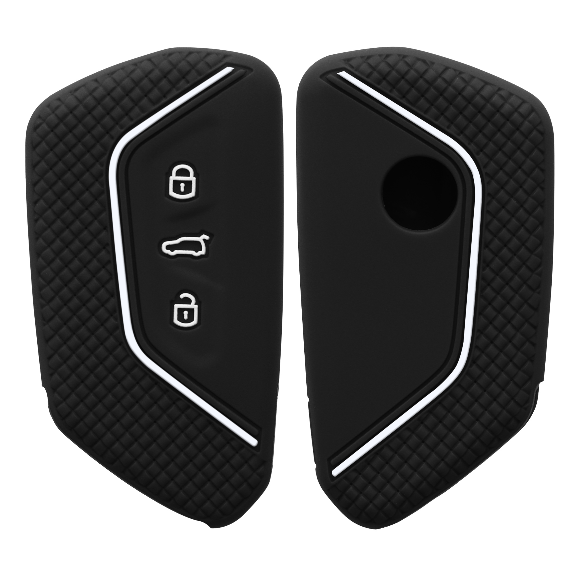 Pouzdro na klíč od auta kwmobile pro VW Golf 8, ID.3/ID.4/ID.5/ID.7, Seat/Škoda/Cupra - lesklá černá / bílá