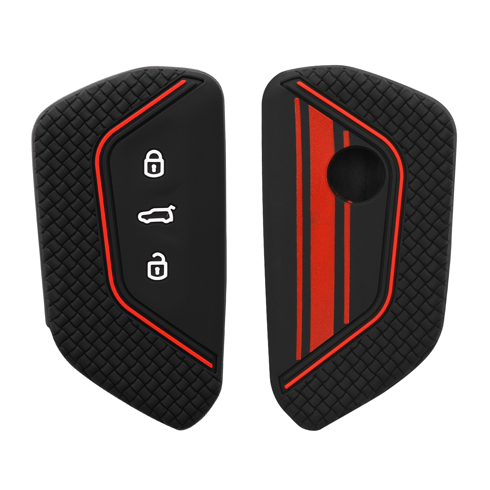 Pouzdro na klíč od auta kwmobile pro VW Golf 8, ID.3/ID.4/ID.5/ID.7, Seat/Škoda/Cupra - červená / černá / červená