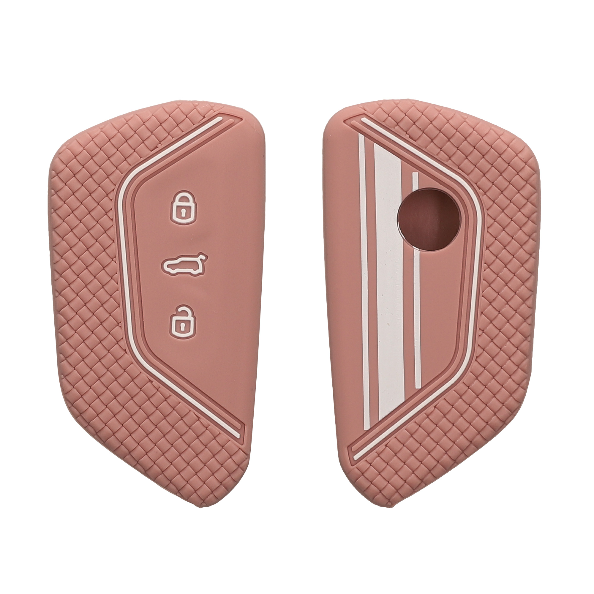 Pouzdro na klíč od auta kwmobile pro VW Golf 8, ID.3/ID.4/ID.5/ID.7, Seat/Škoda/Cupra - bílá / růžově zlatá