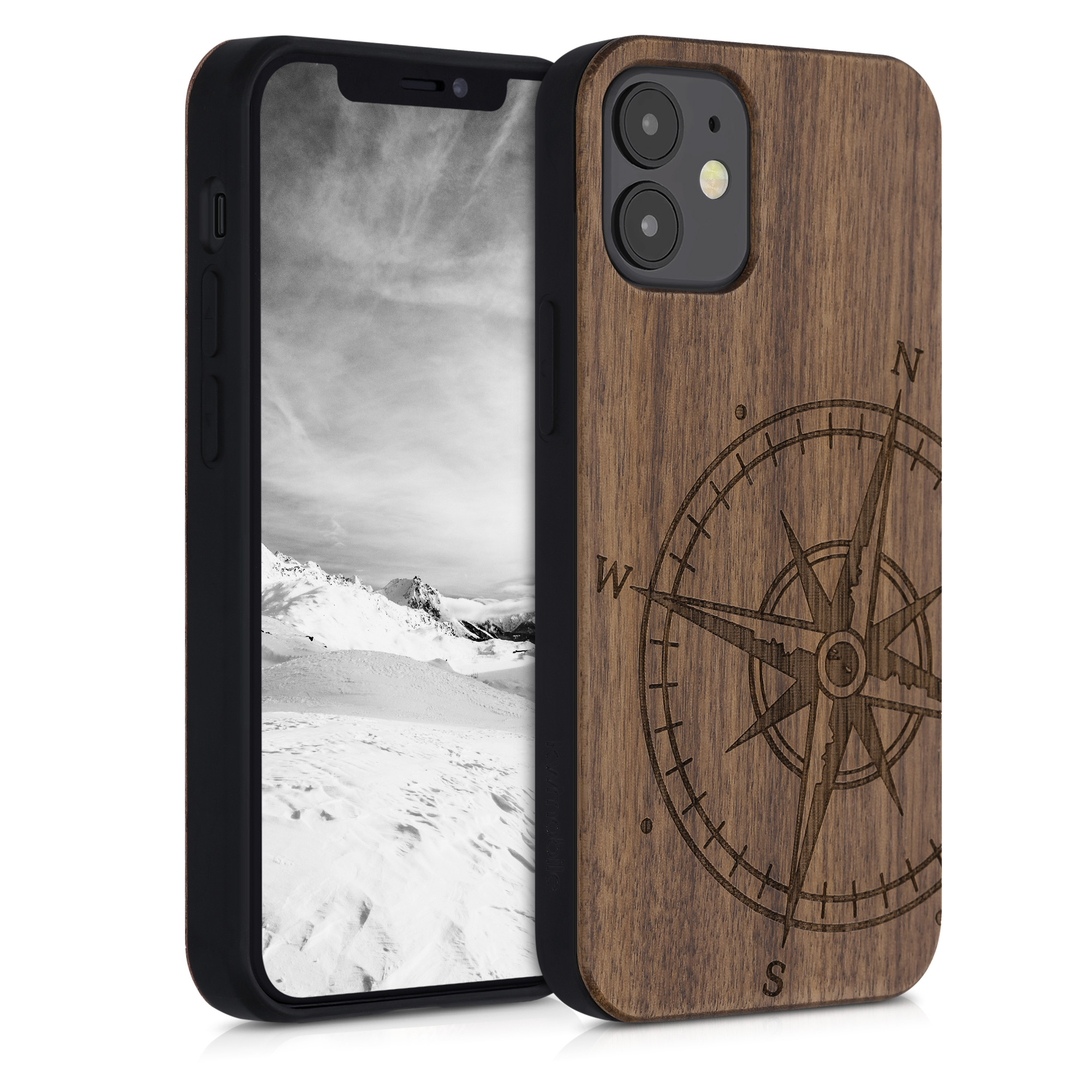 Dřevěný kryt kwmobile pro iPhone 12 mini - tmavě hnědá