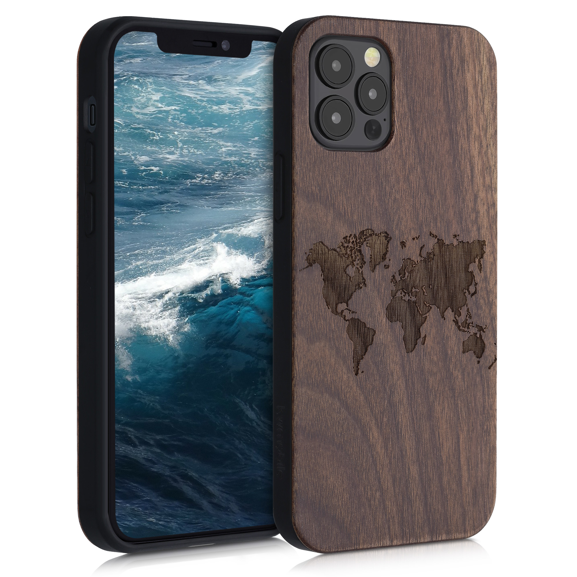 Dřevěný kryt kwmobile pro iPhone 12 / iPhone 12 Pro - tmavě hnědá