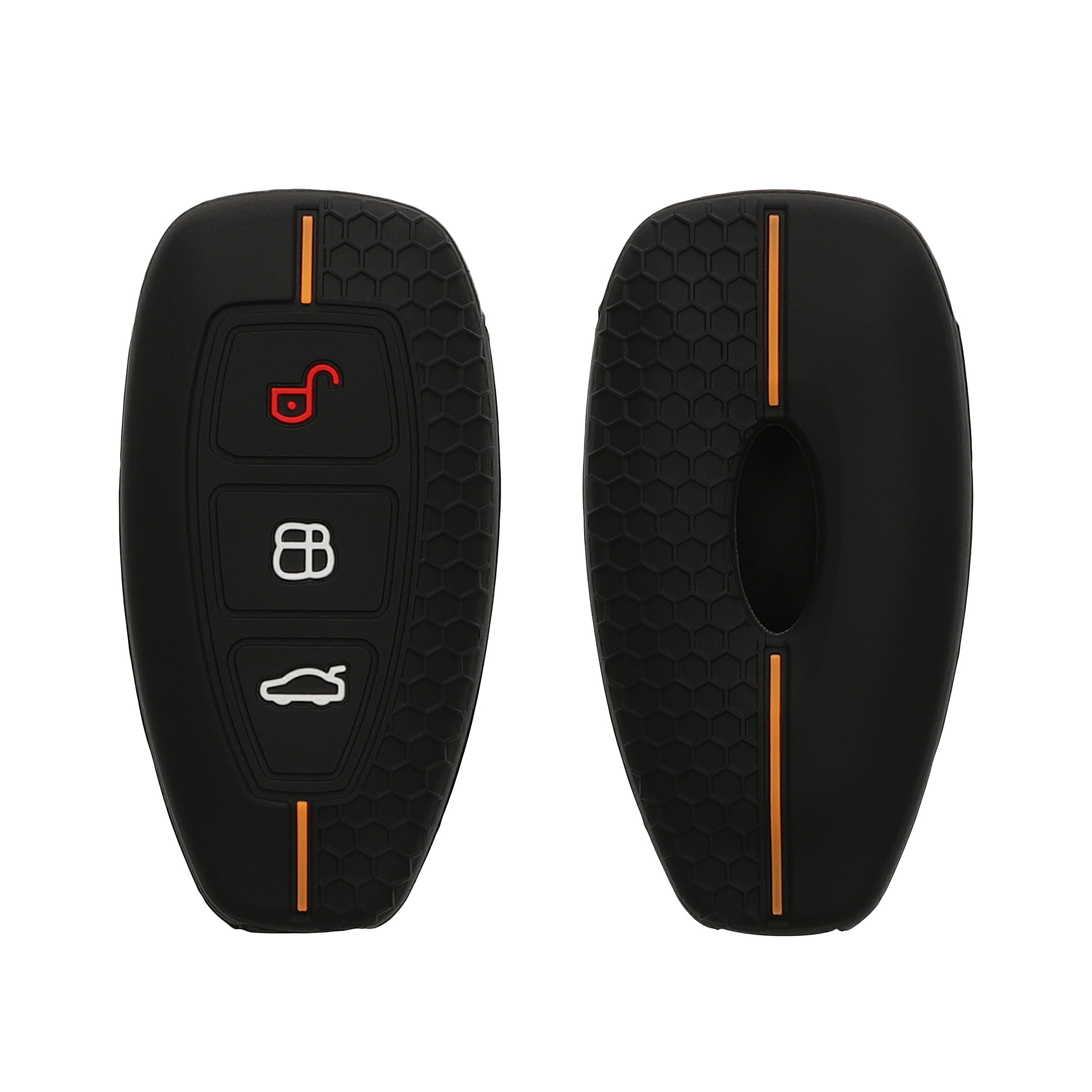 Obal na klíč od auta pro Ford klíč se 3 tlačítky a funkcí Keyless Go kwmobile - černá / oranžová