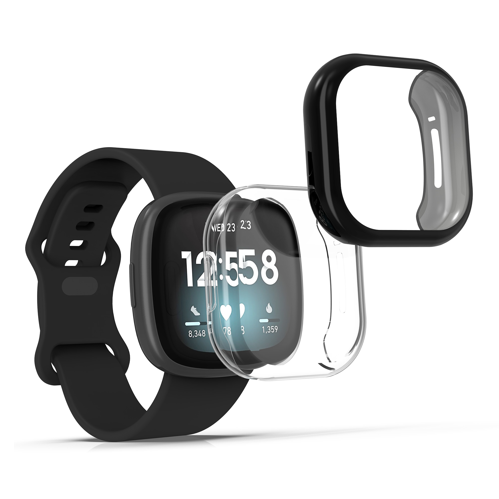 2 ks Ochranný kryt na hodinky kwmobile pro Fitbit Versa 3 / Sense - černá / transparentní