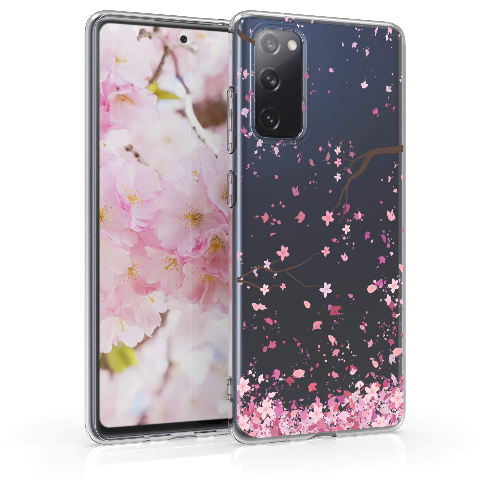 Čirý kryt na mobil Samsung Galaxy S20 FE kwmobile Cherry Blossoms růžovo-tmavě hnědo-transparentní