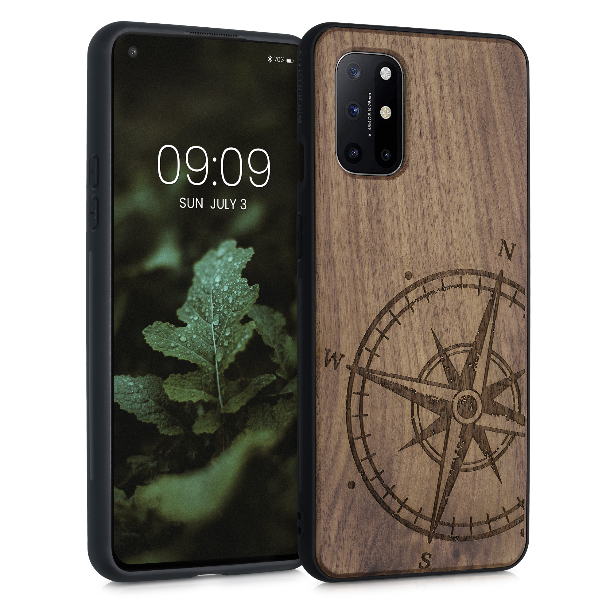 Dřevěný kryt na mobil OnePlus 8T kwmobile TPU rámeček tmavě hnědá