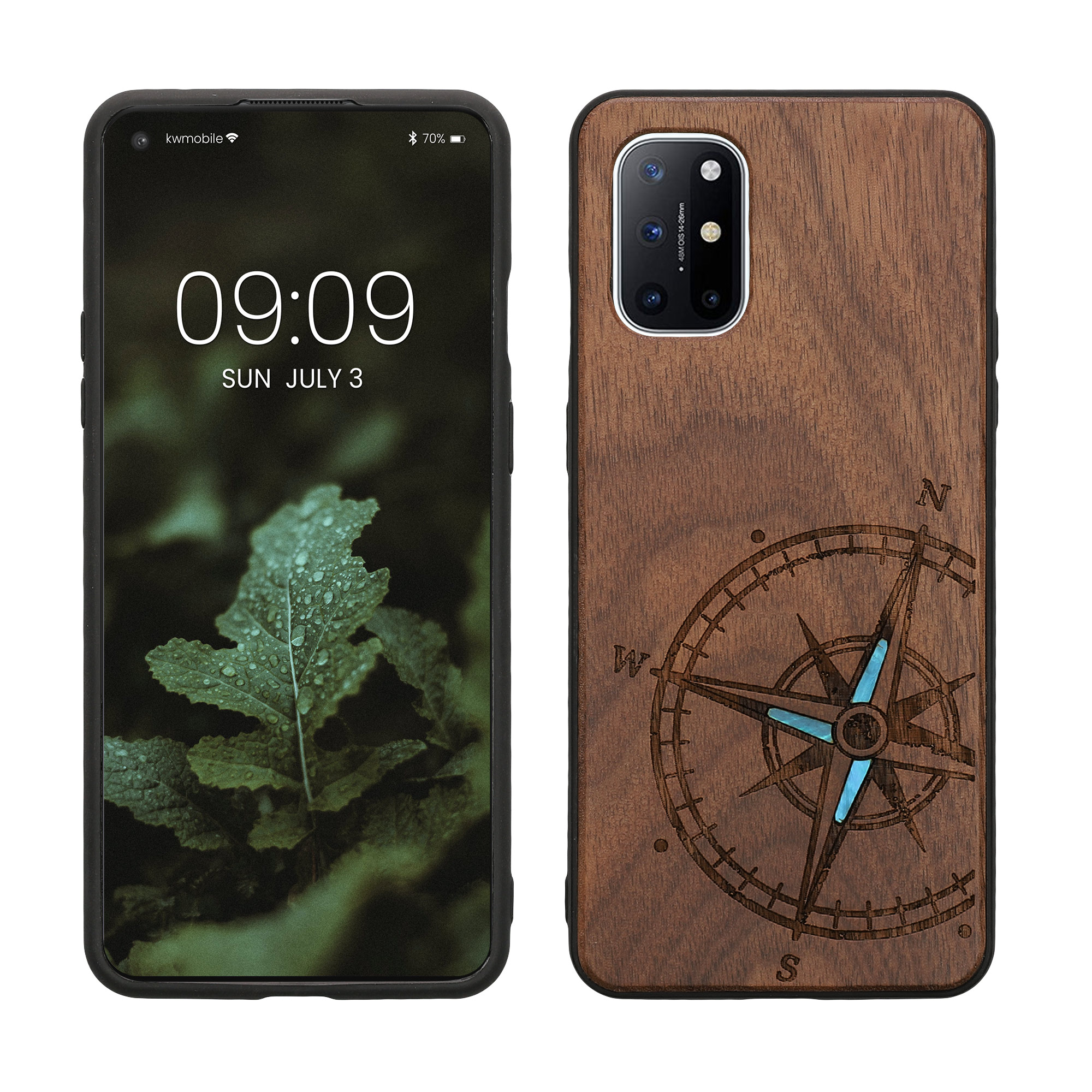 Dřevěný kryt na mobil OnePlus 8T kwmobile TPU rámeček tmavě hnědá