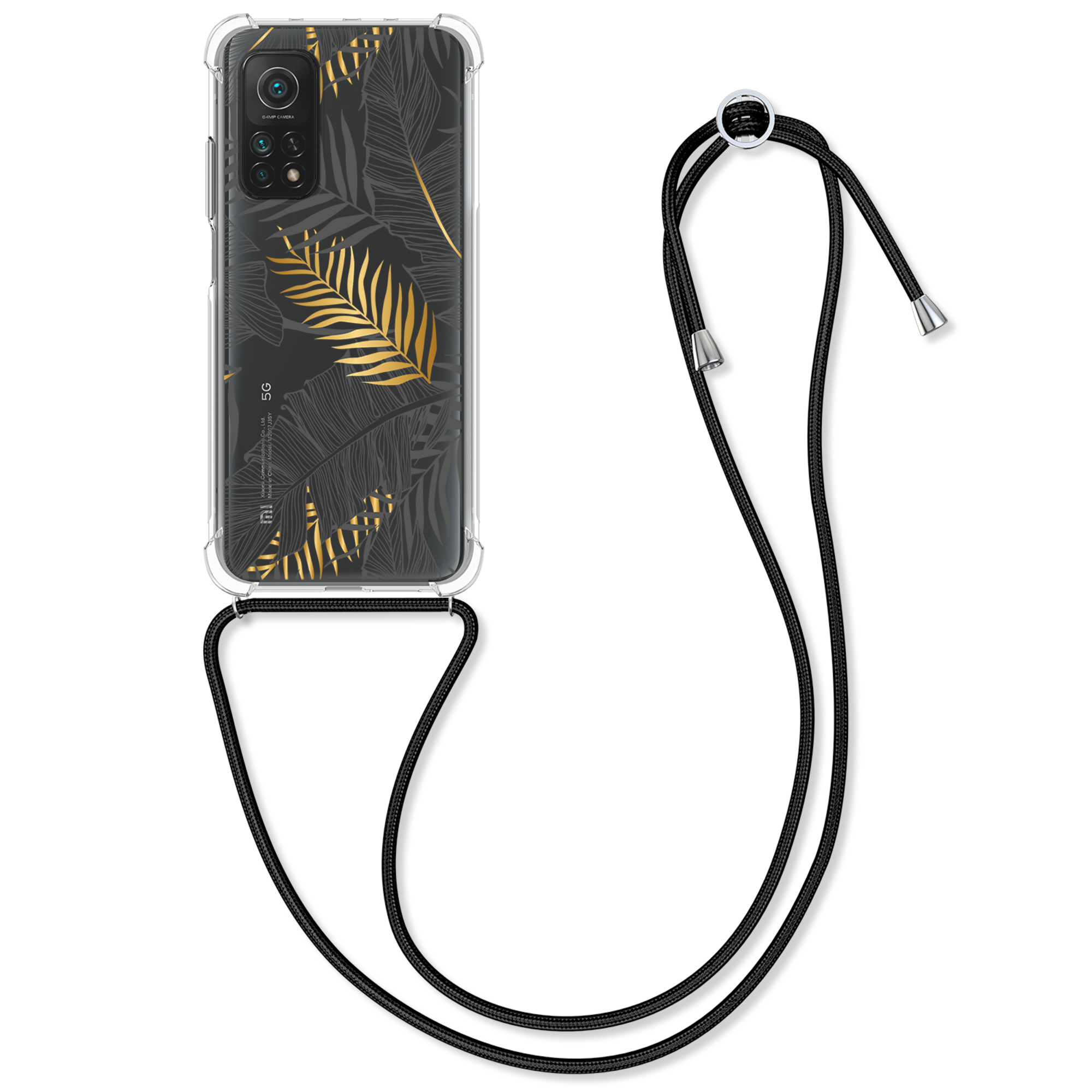 Crossbody kryt kwmobile Xiaomi Mi 10T / Mi 10T Pro, zlaté palmové listy / šedá / transparentní
