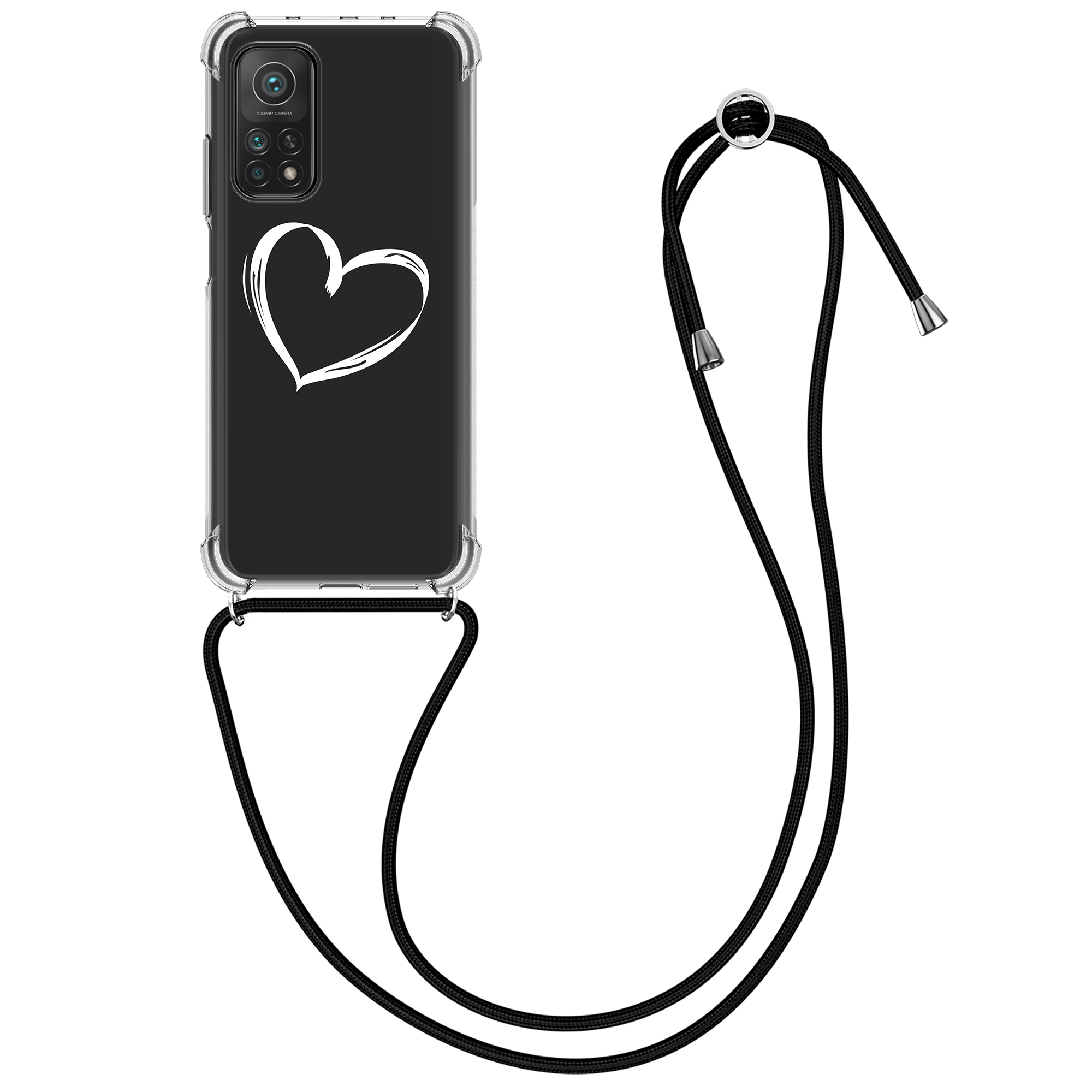 Crossbody kryt kwmobile Xiaomi Mi 10T / Mi 10T Pro, bílé srdce / transparentní