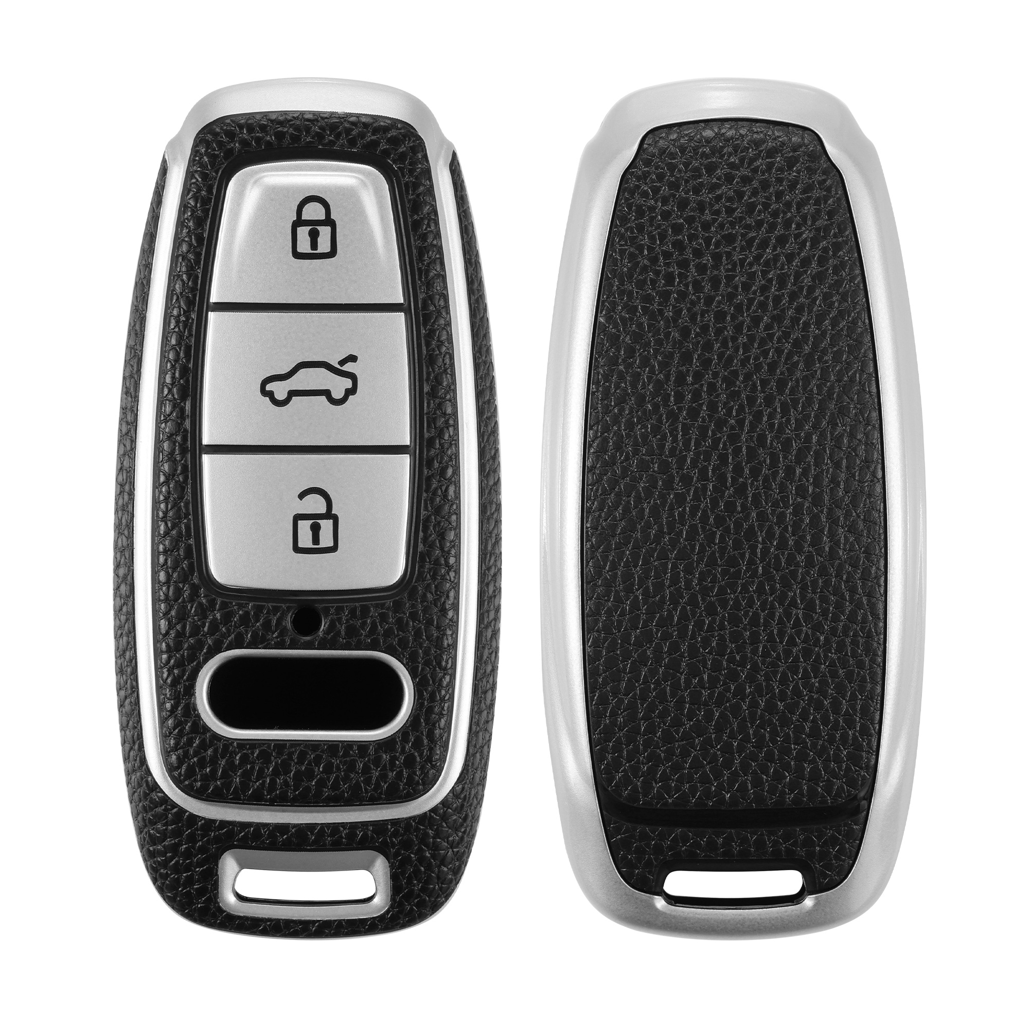 Tpu pouzdro na klíč od auta Audi A6-A8 Q7-Q8 Leather Look stříbrno-černé