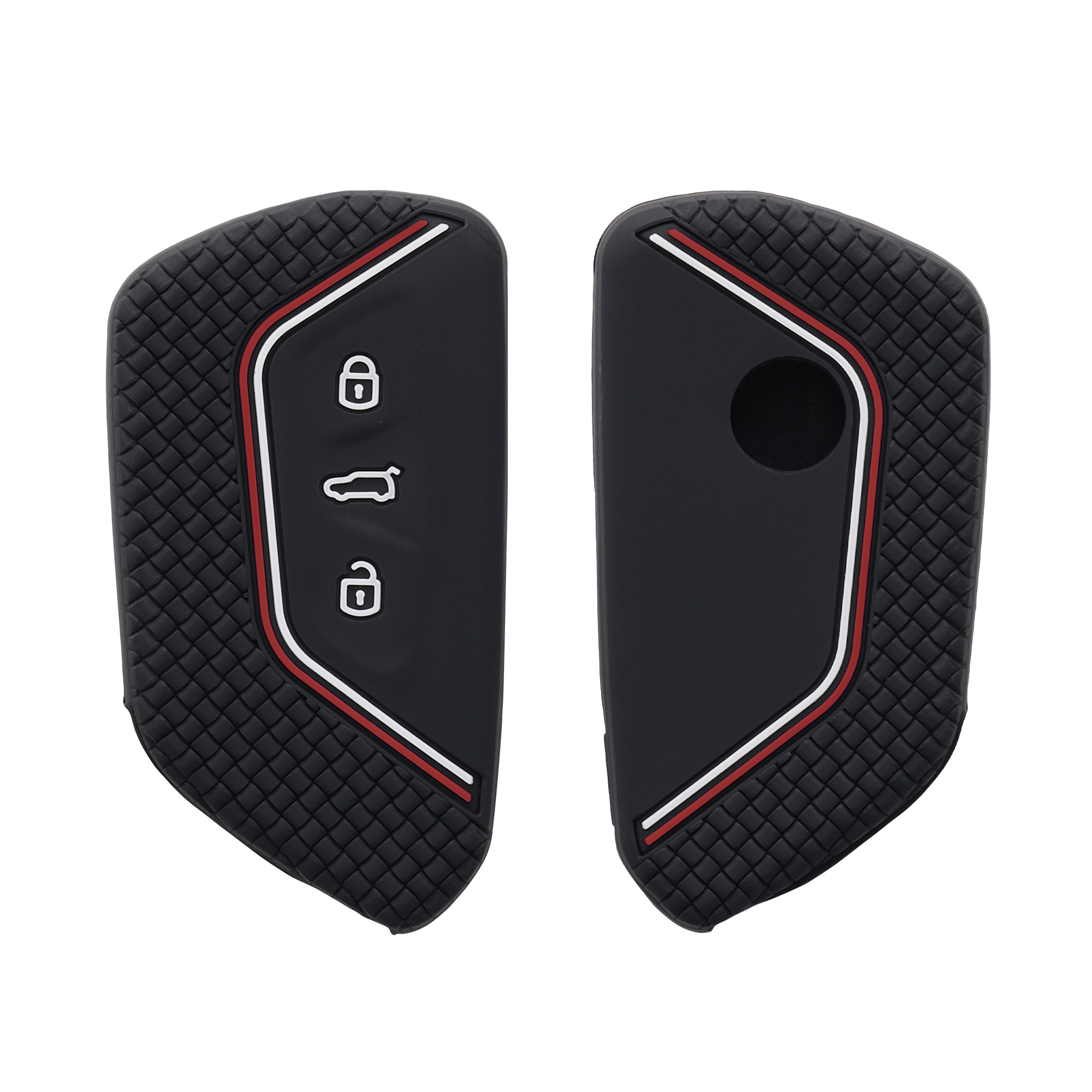 Pouzdro na klíč od auta kwmobile pro VW Golf 8, ID.3/ID.4/ID.5/ID.7, Seat/Škoda/Cupra - černá / červená / bílá